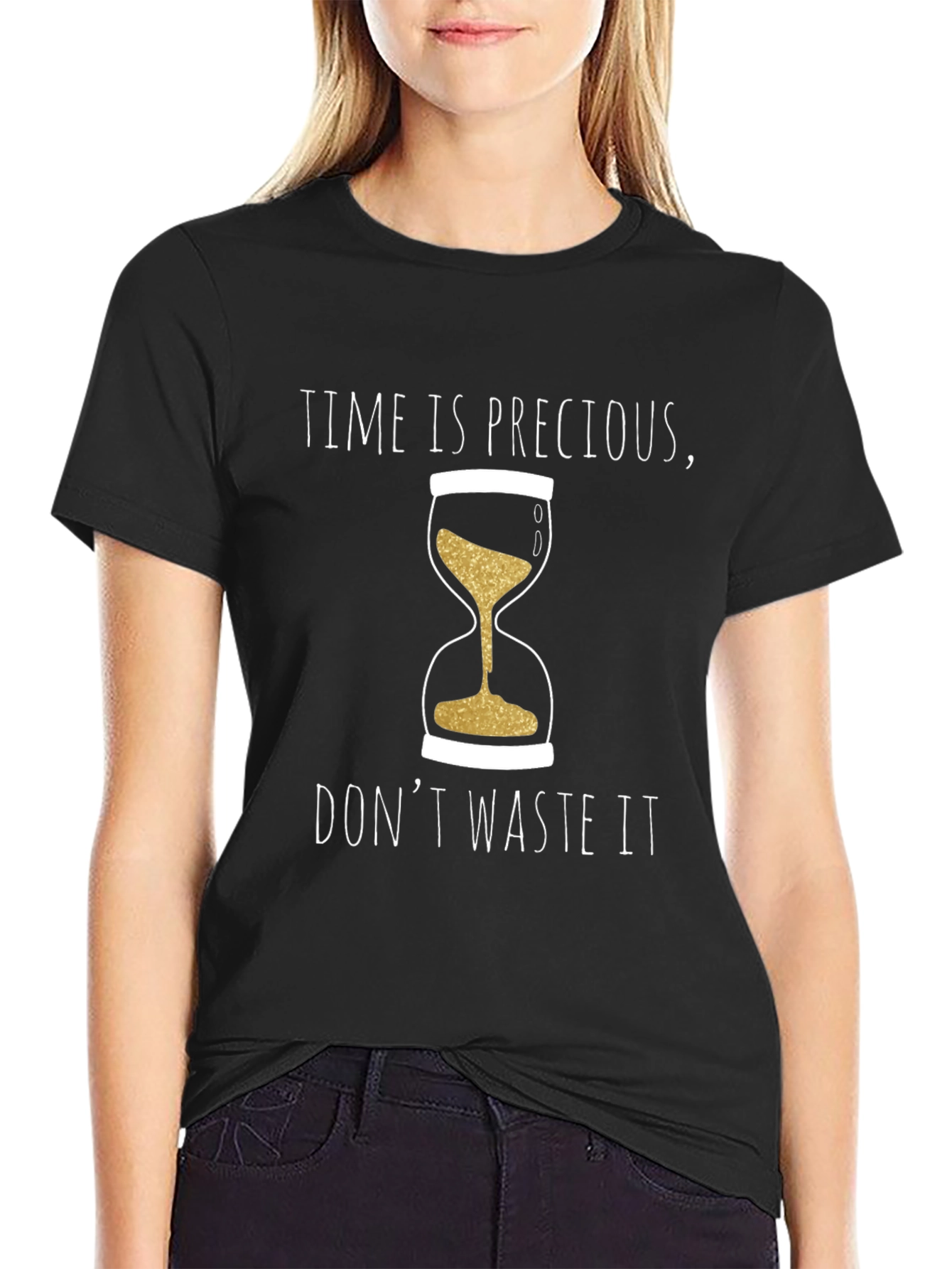 Time is Precious Graphic Tee - Black Cotton T-Shirt