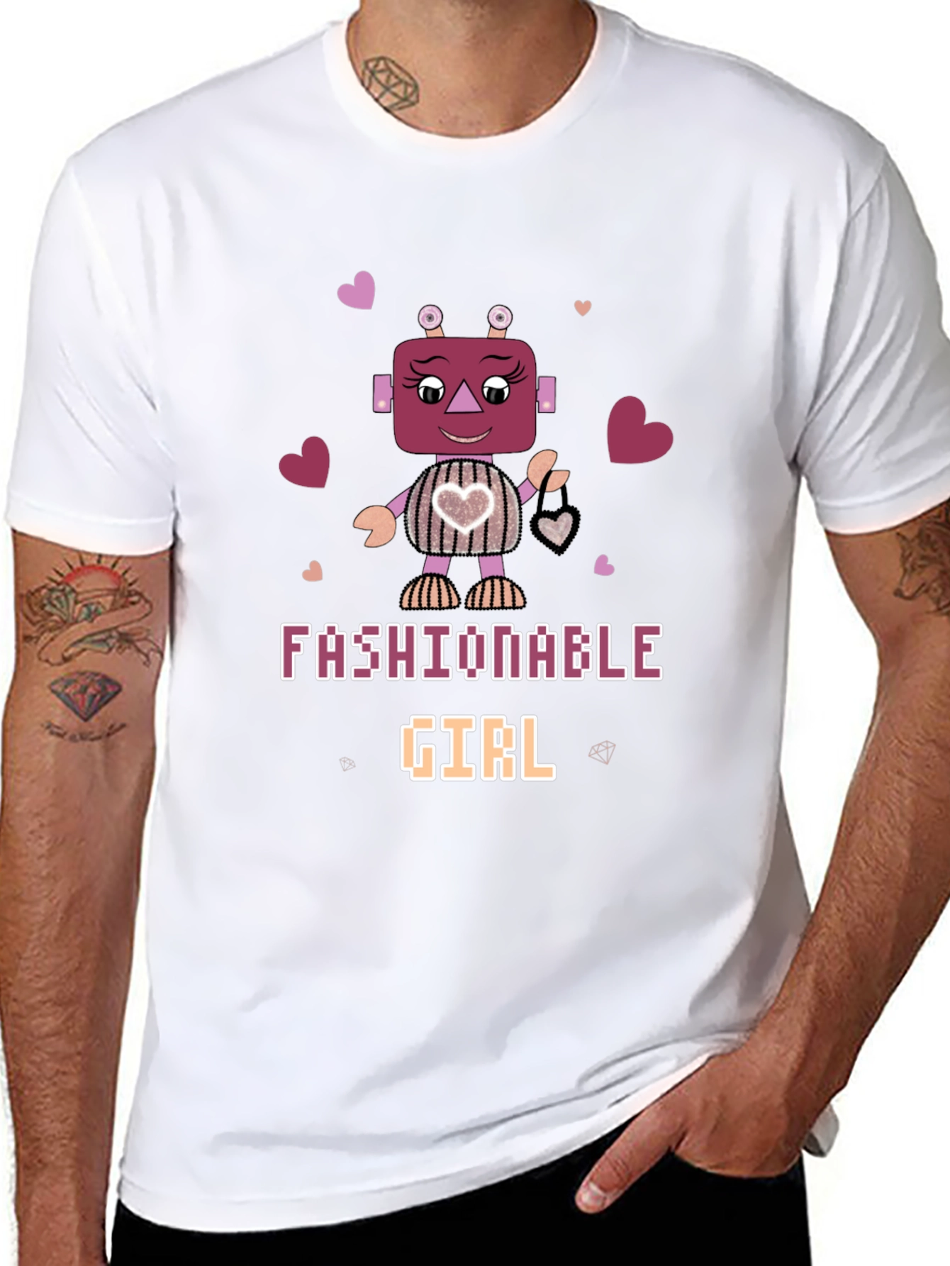 Fashionable Girl Robot Graphic Tee