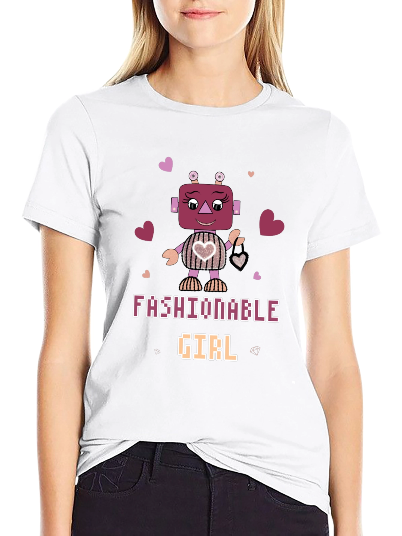 Fashionable Girl Robot Graphic Tee