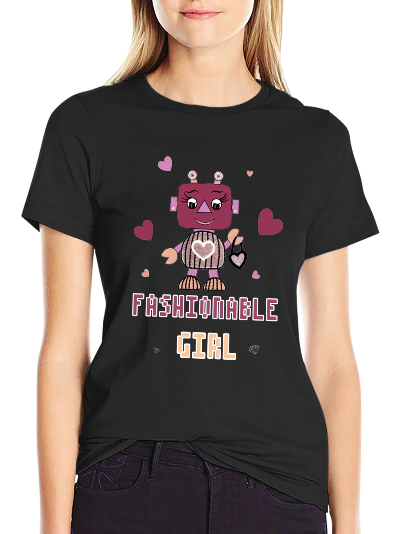 Fashionable Girl Robot Graphic Tee