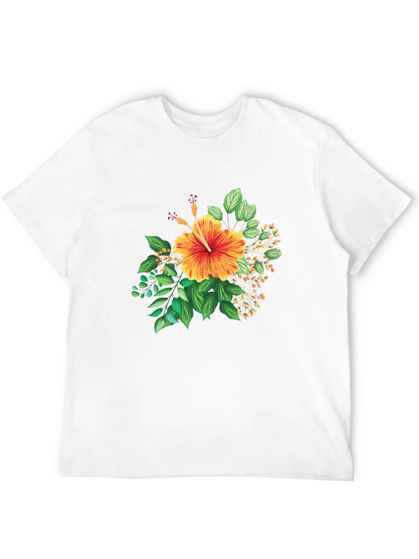 Tropical Hibiscus Graphic Black T-Shirt