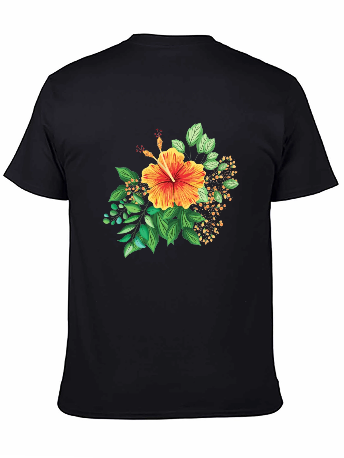 Tropical Hibiscus Graphic Black T-Shirt