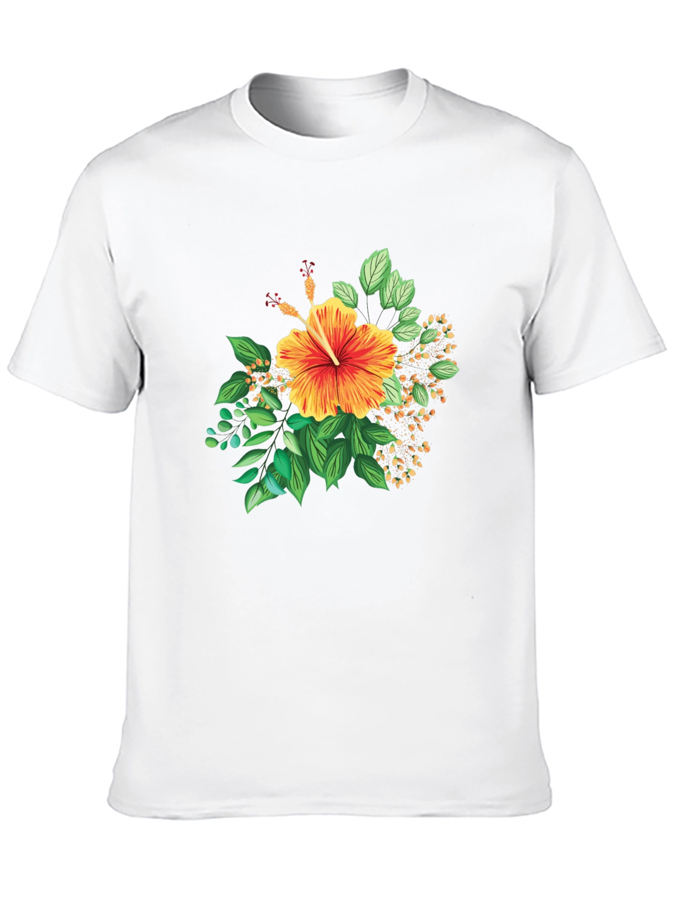 Tropical Hibiscus Graphic Black T-Shirt