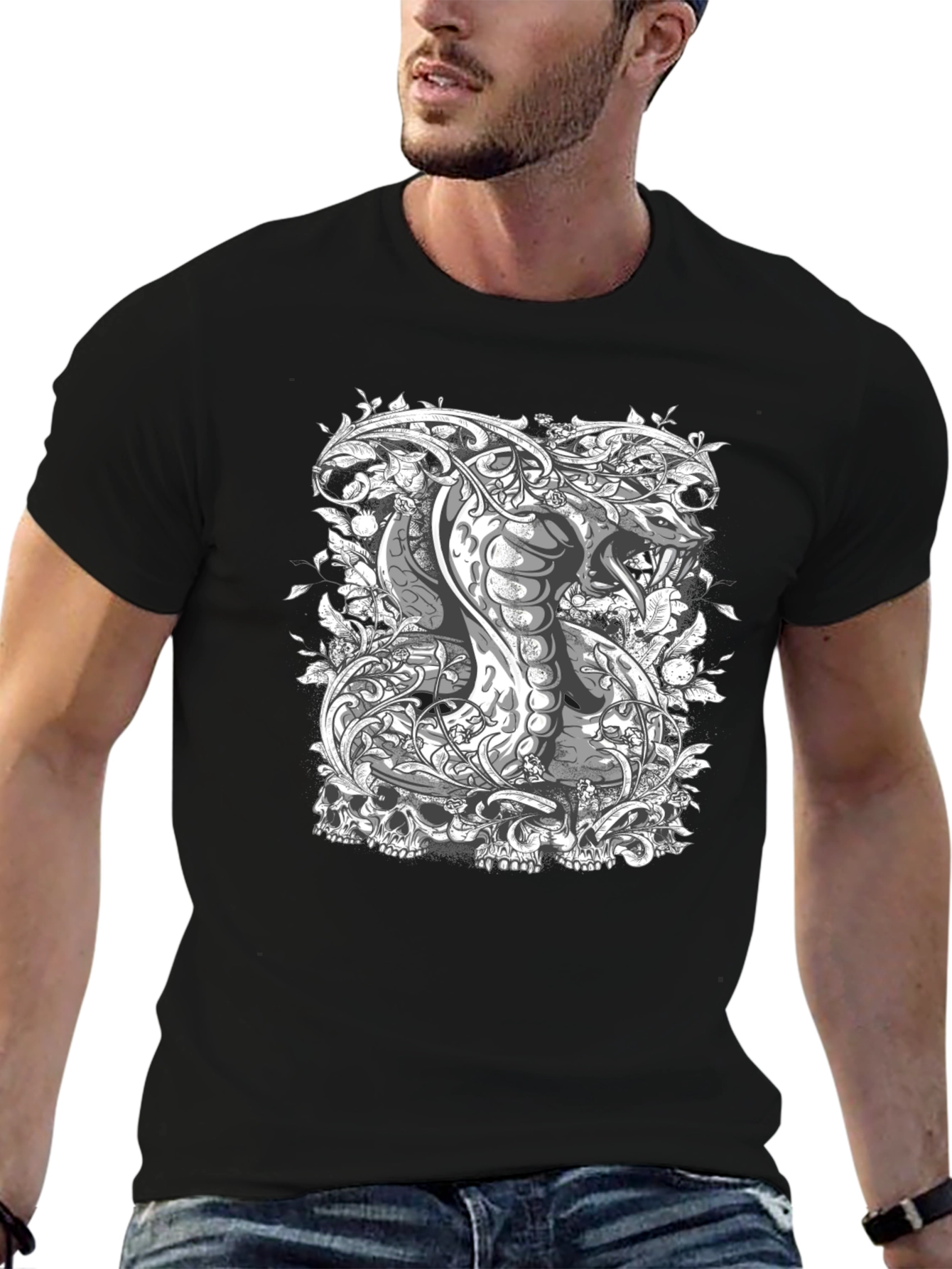 Cobra & Skull Graphic Tee - Edgy Style