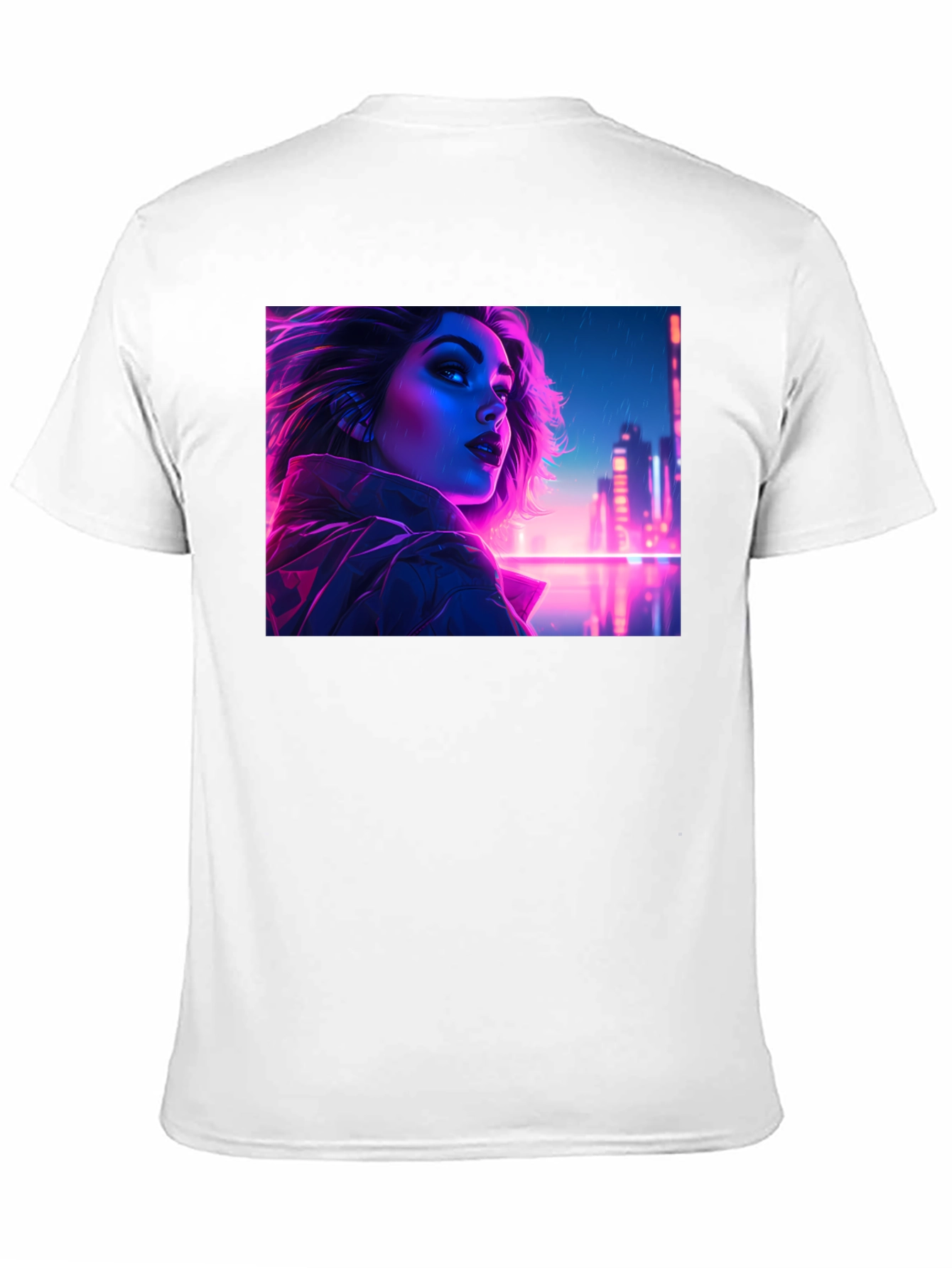 Cyberpunk Neon Woman Graphic Tee - Black Cotton Shirt