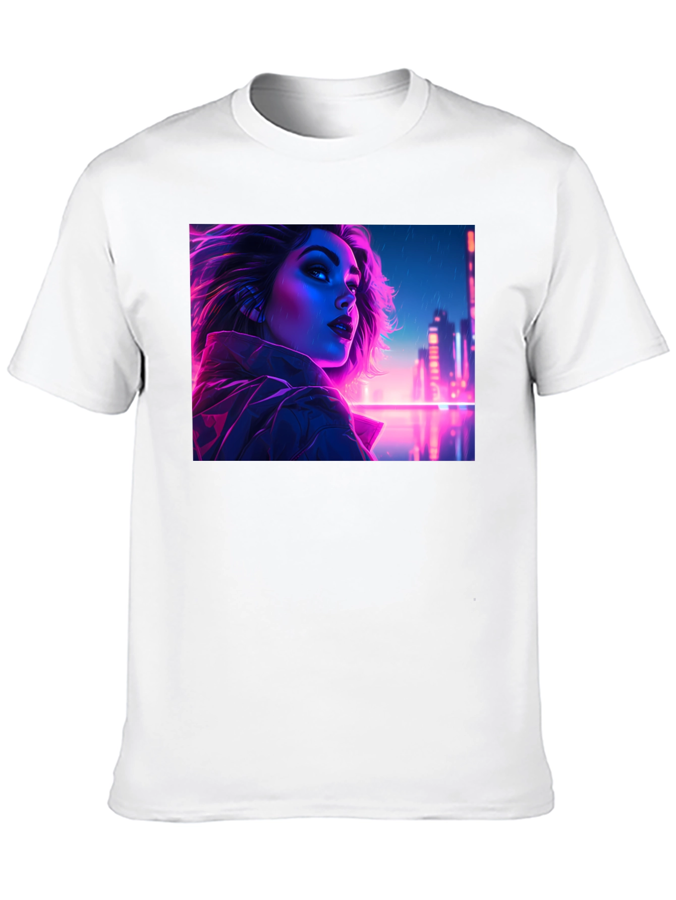 Cyberpunk Neon Woman Graphic Tee - Black Cotton Shirt
