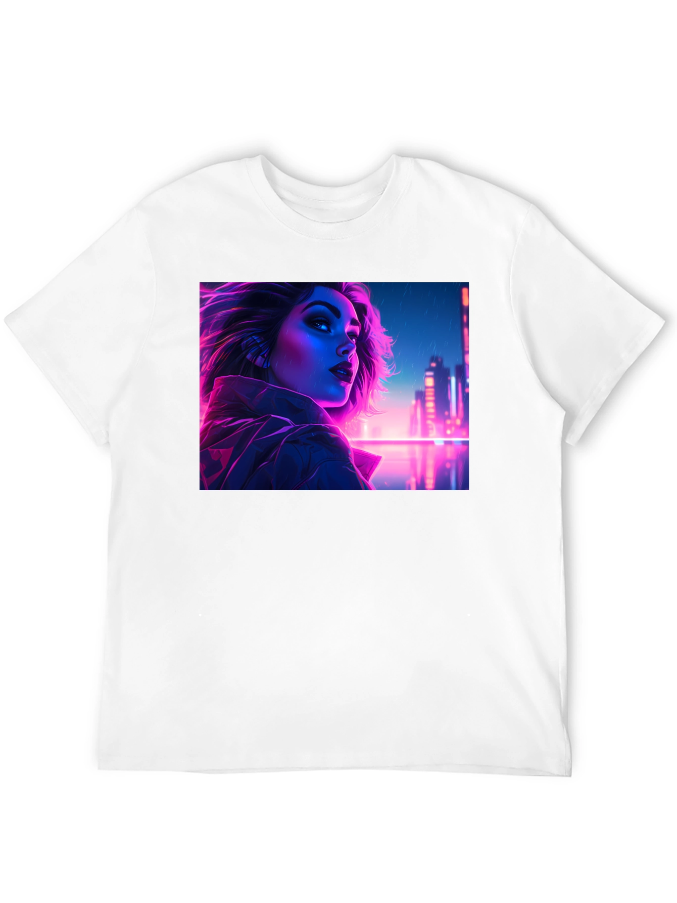 Cyberpunk Neon Woman Graphic Tee - Black Cotton Shirt
