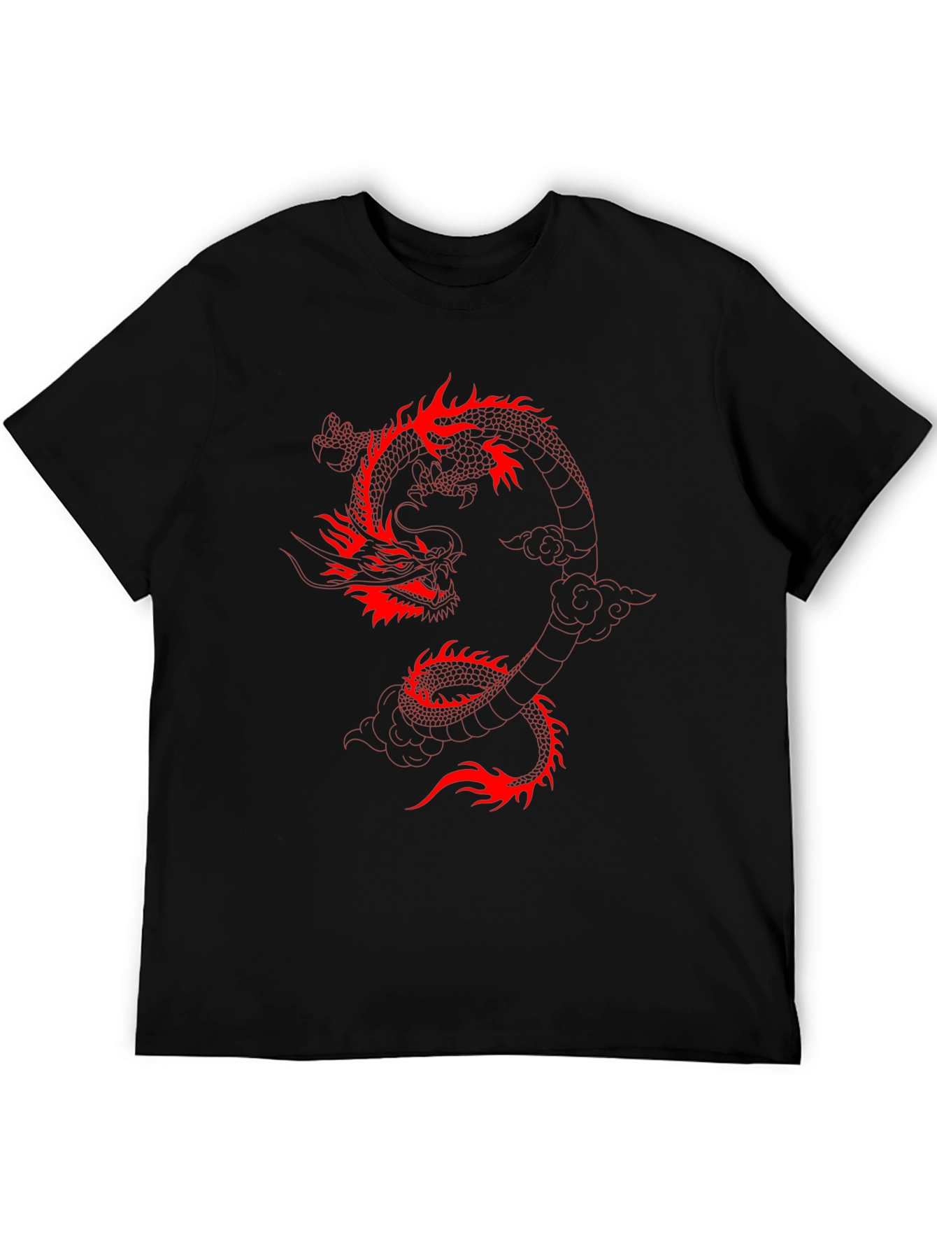 Black T-Shirt with Red Dragon Graphic