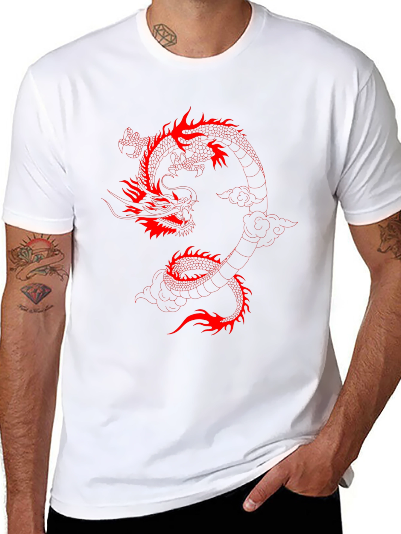 Black T-Shirt with Red Dragon Graphic
