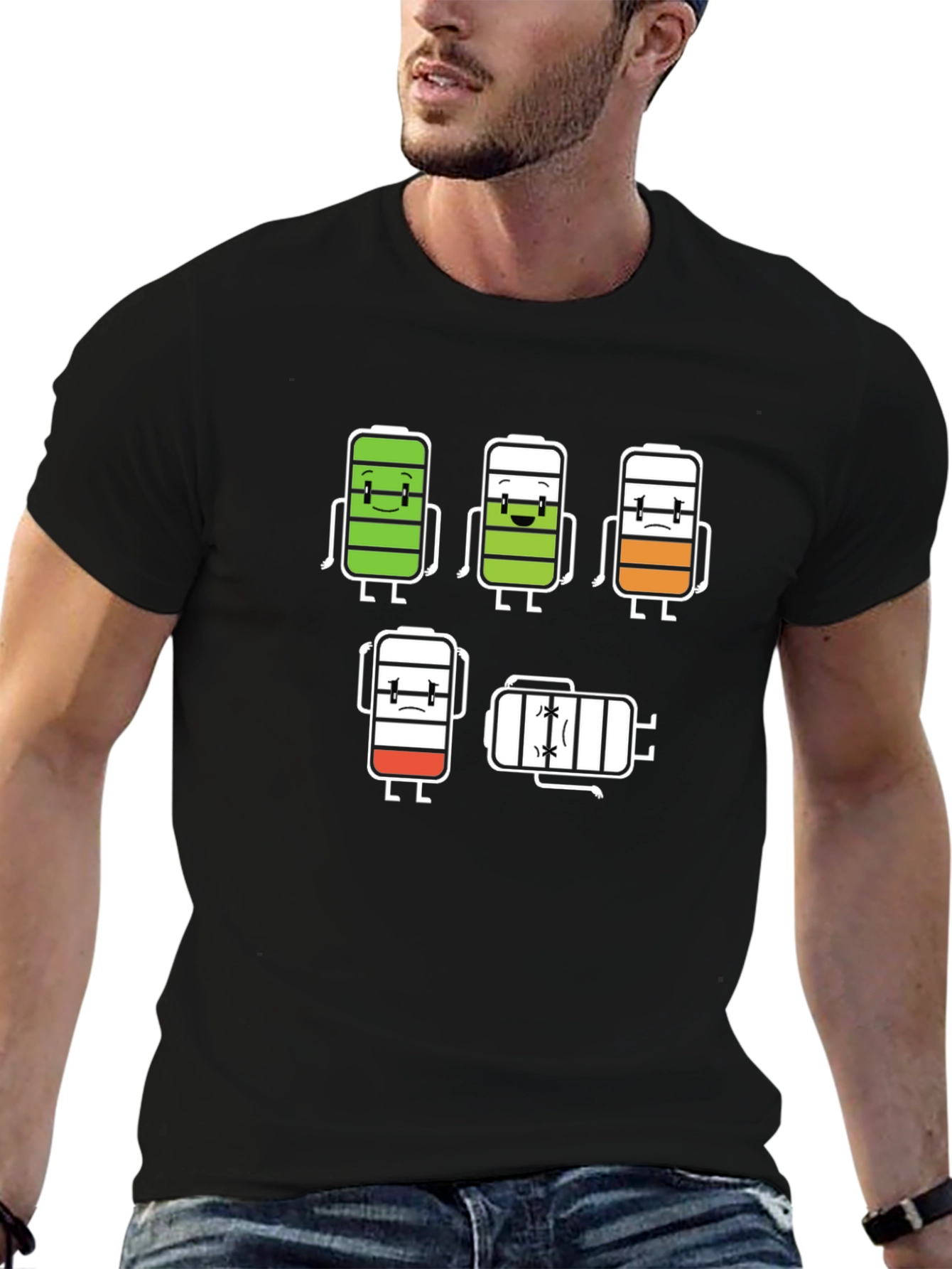 Battery Life Humor Graphic T-Shirt - Black