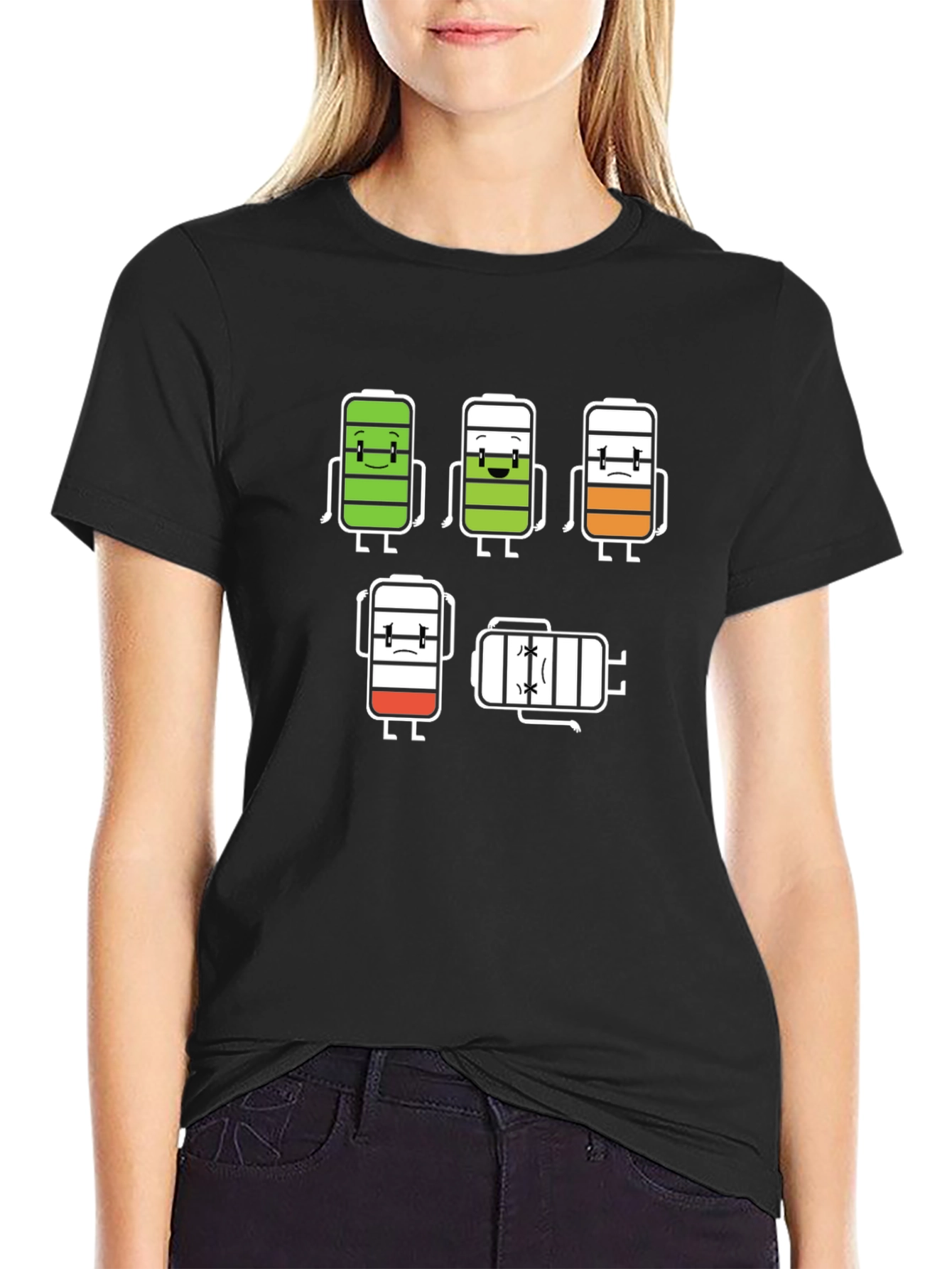 Battery Life Humor Graphic T-Shirt - Black
