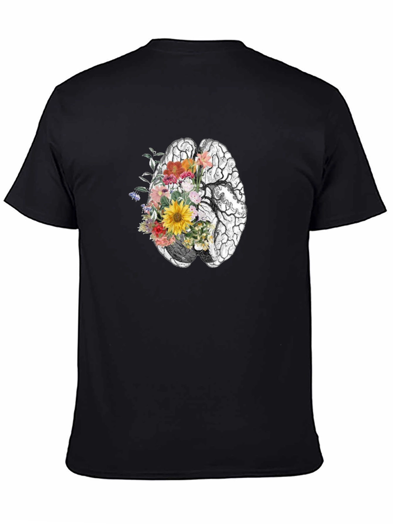 Floral Brain Graphic Tee - Black Unisex T-Shirt