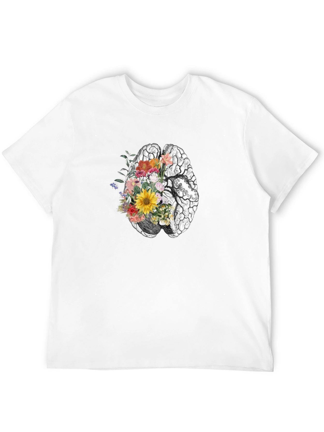 Floral Brain Graphic Tee - Black Unisex T-Shirt