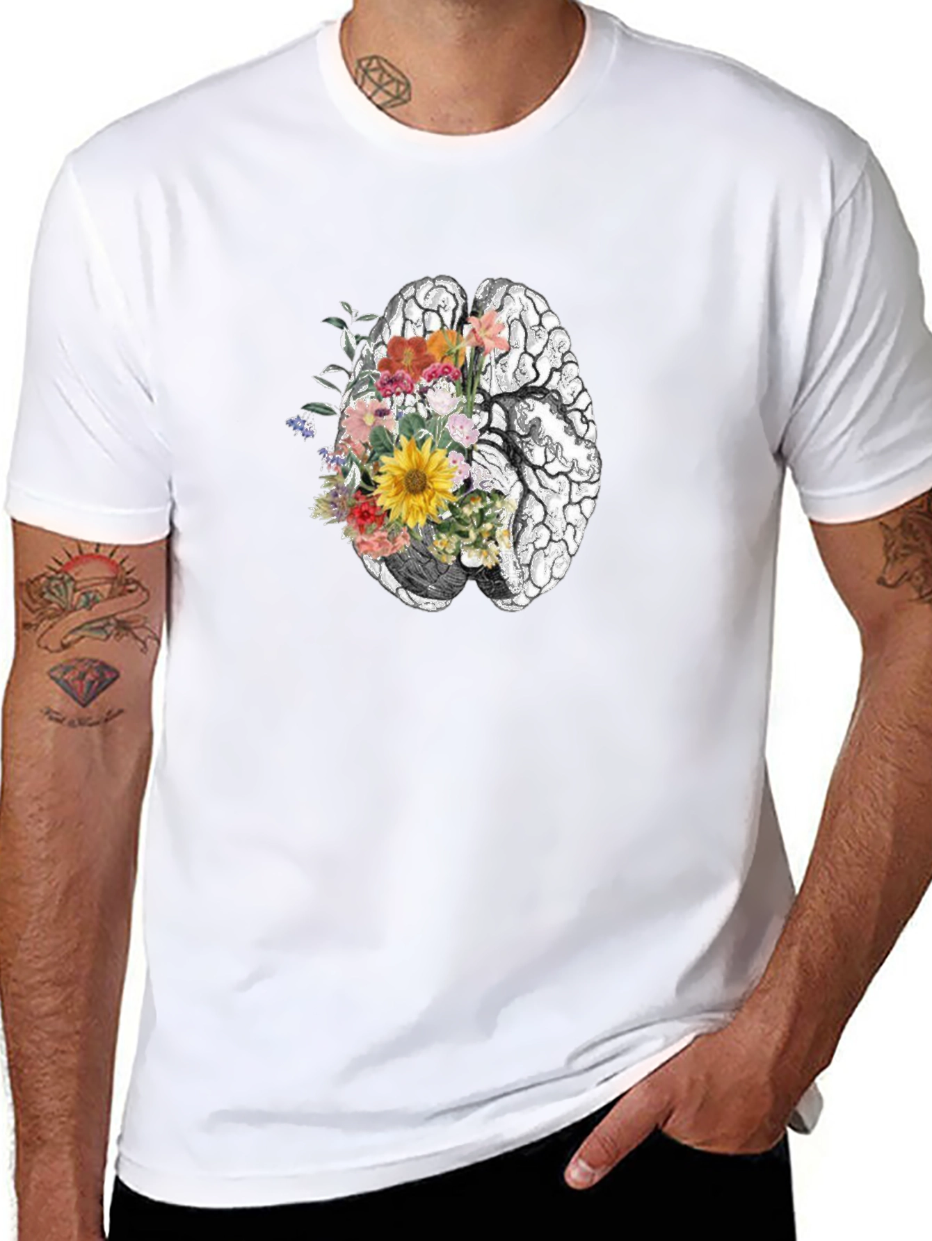 Floral Brain Graphic Tee - Black Unisex T-Shirt