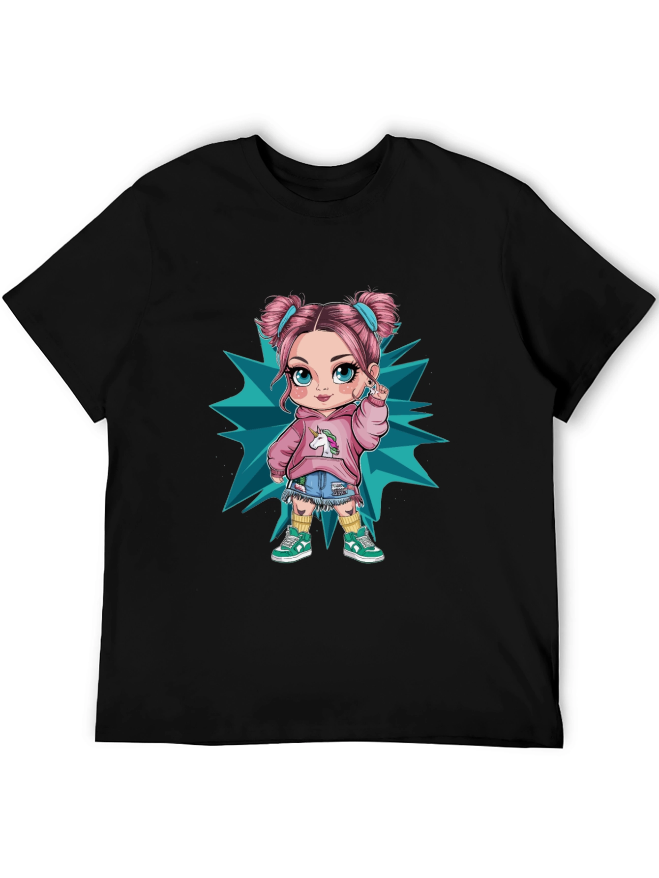 Cartoon Girl Graphic Black T-Shirt
