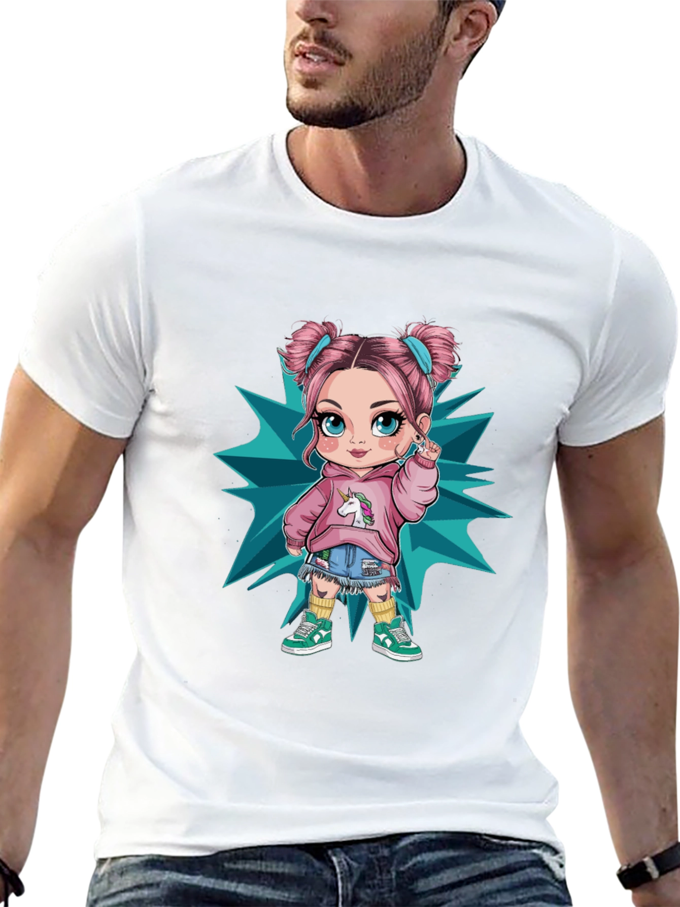 Cartoon Girl Graphic Black T-Shirt