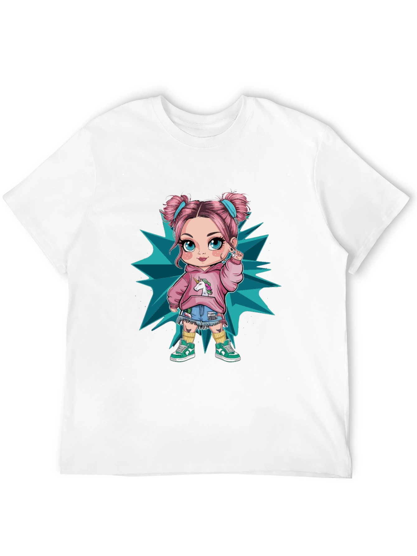 Cartoon Girl Graphic Black T-Shirt