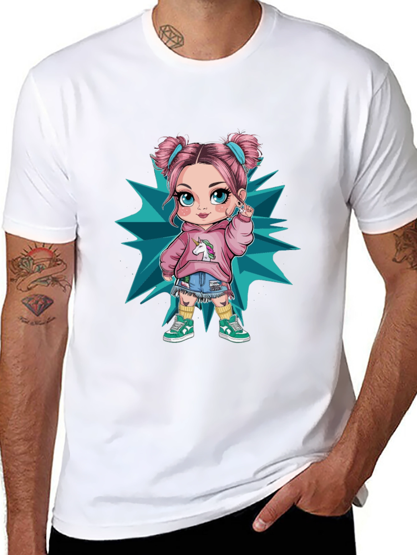 Cartoon Girl Graphic Black T-Shirt