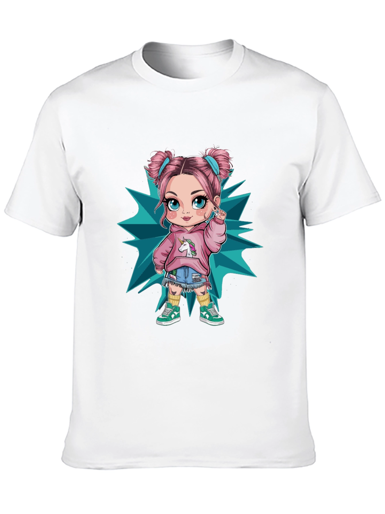 Cartoon Girl Graphic Black T-Shirt