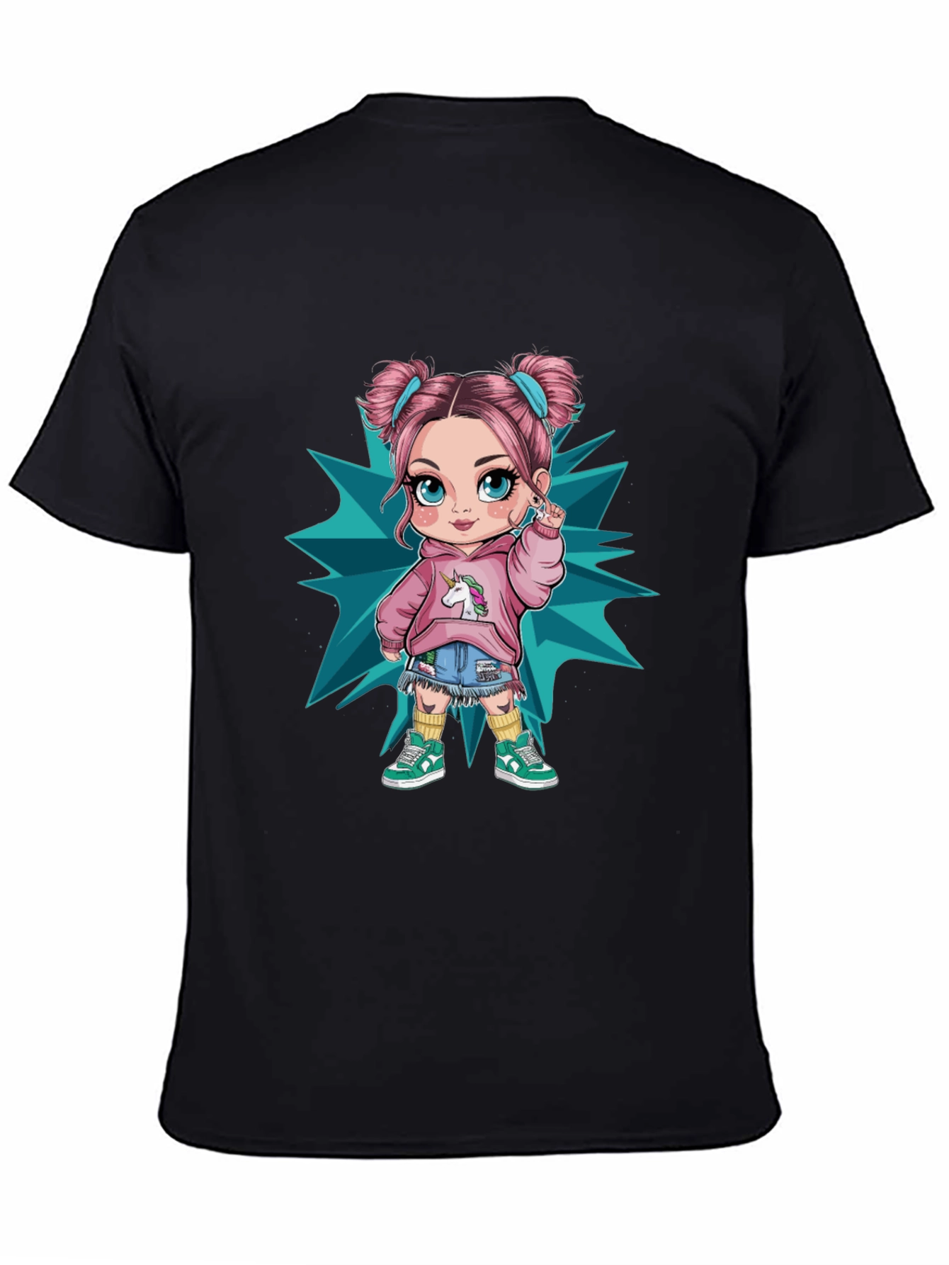 Cartoon Girl Graphic Black T-Shirt