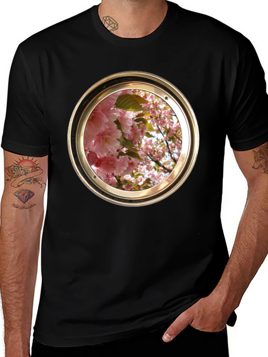 Floral Porthole Graphic Tee - Unique Design