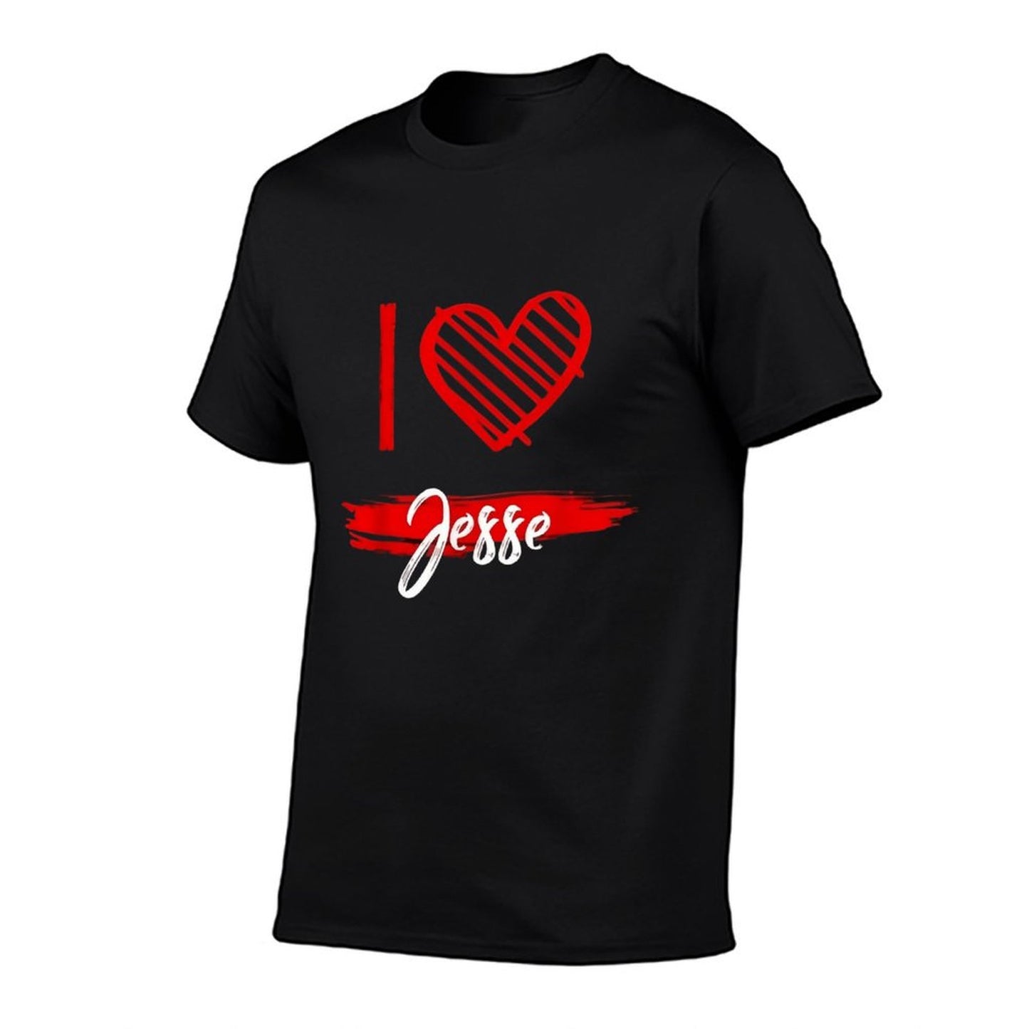 100% Cotton “I Love Jesse” Graphic T-Shirt – Black Short Sleeve Hip-Hop Streetwear Style, Heart Print Casual Crew Neck Top for Men, Soft Breathable Summer Tee, Machine Washable