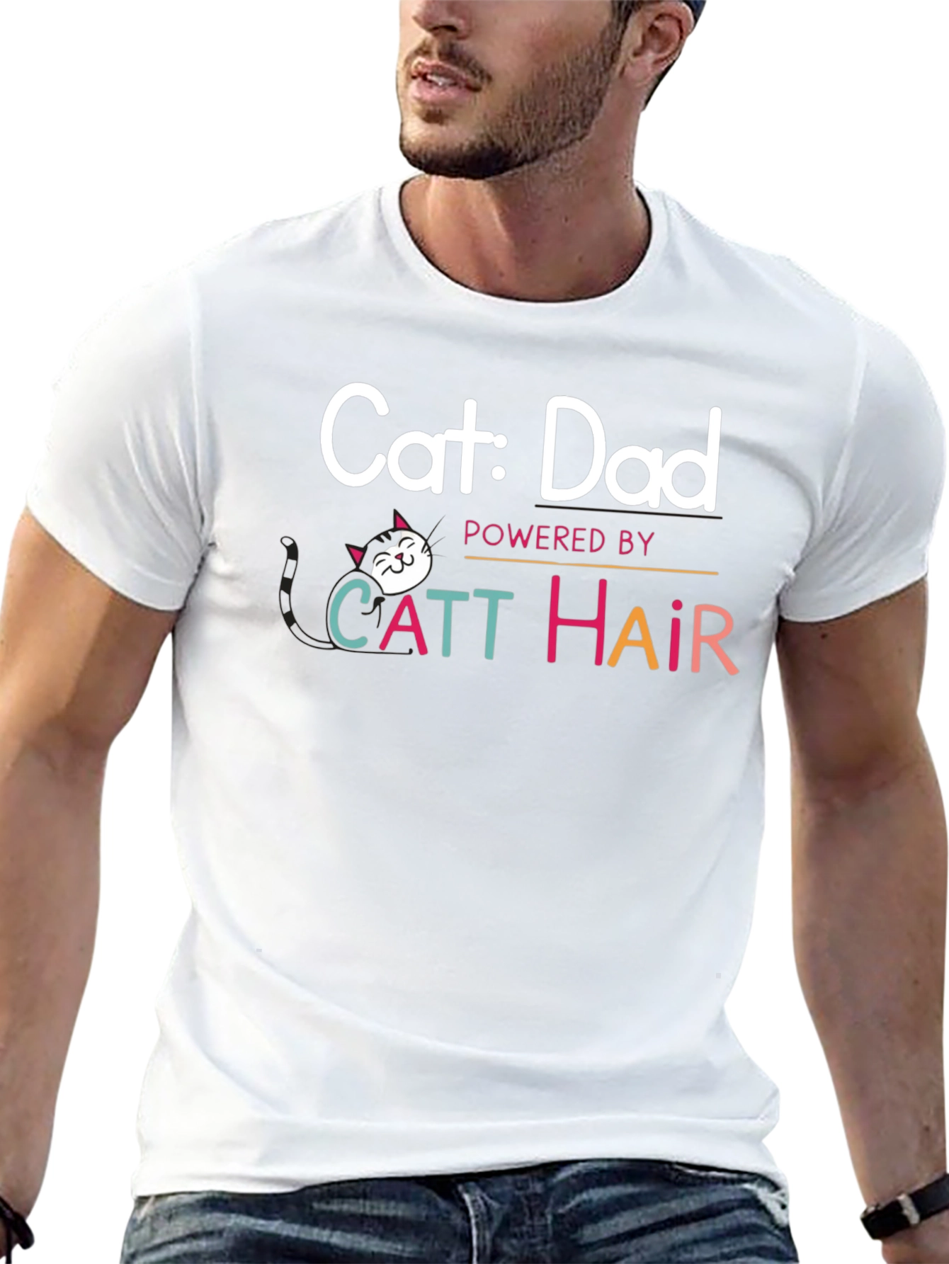 Cat Dad T-Shirt: Powered By Catt Hair