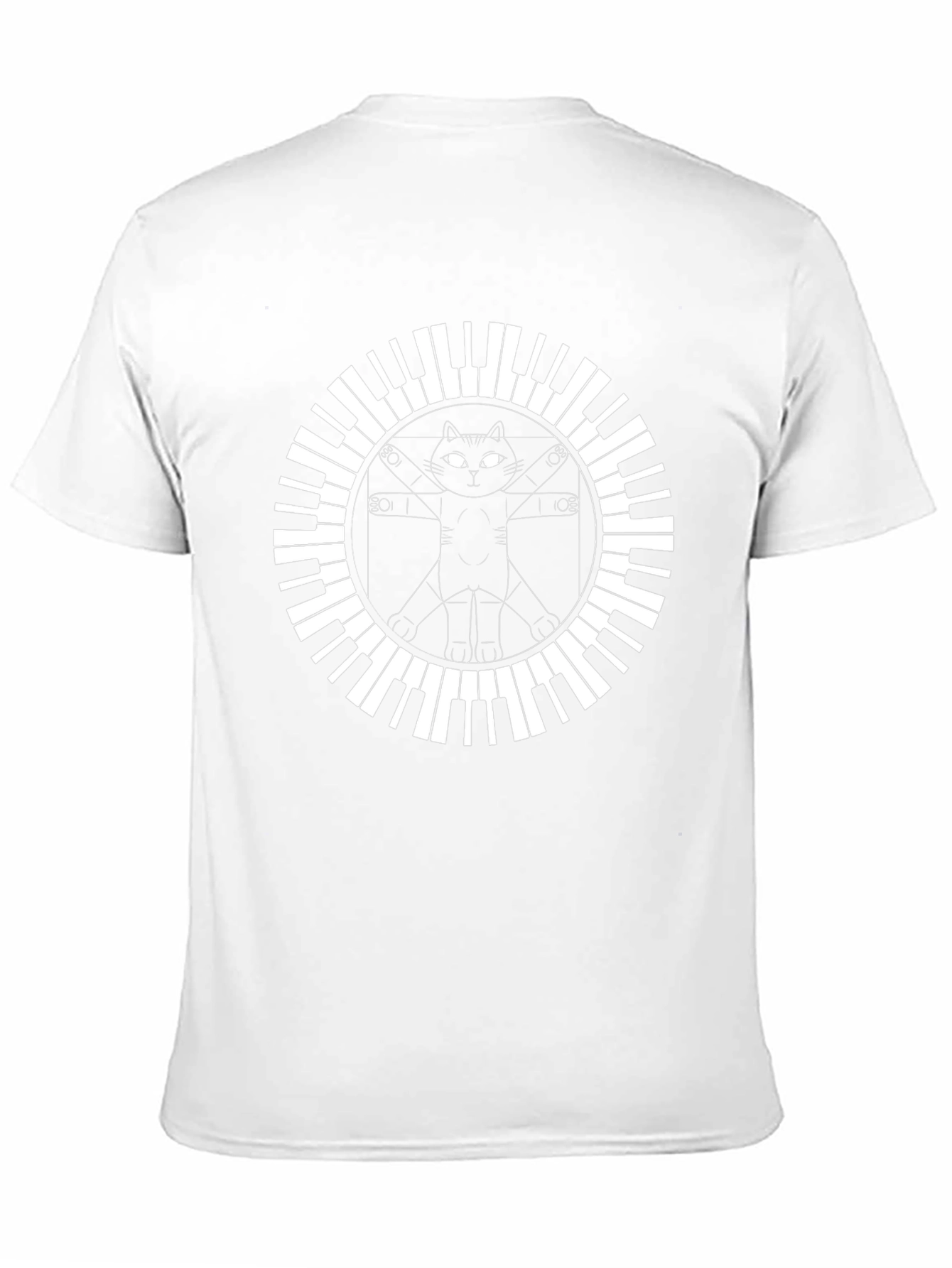 Cat Vitruvian Man Piano Keys Black T-Shirt