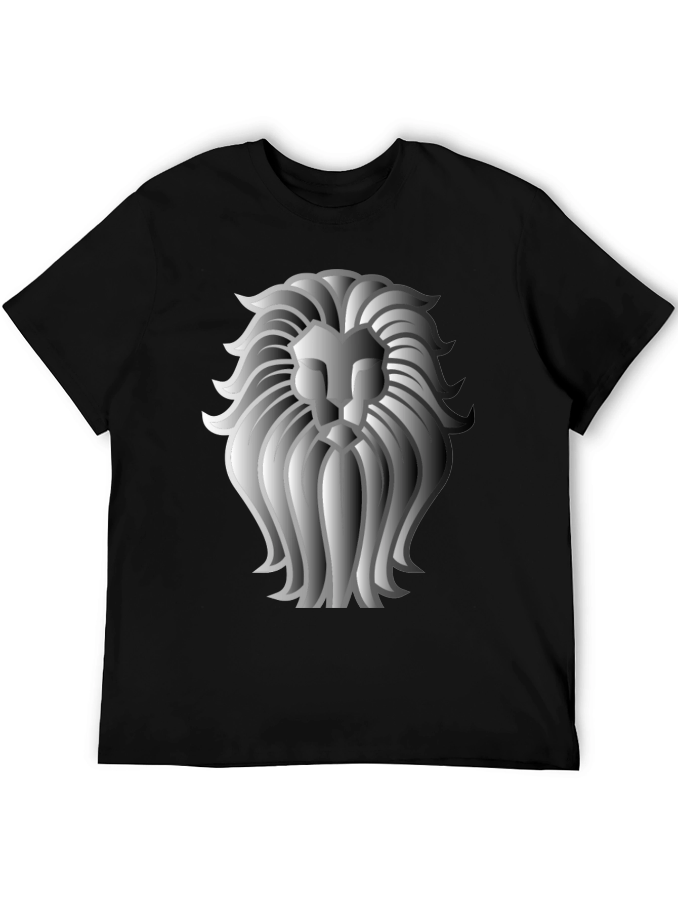 Lion Graphic Print Crew Neck T-Shirt - Black