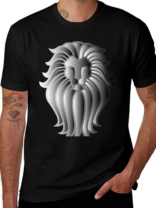 Lion Graphic Print Crew Neck T-Shirt - Black
