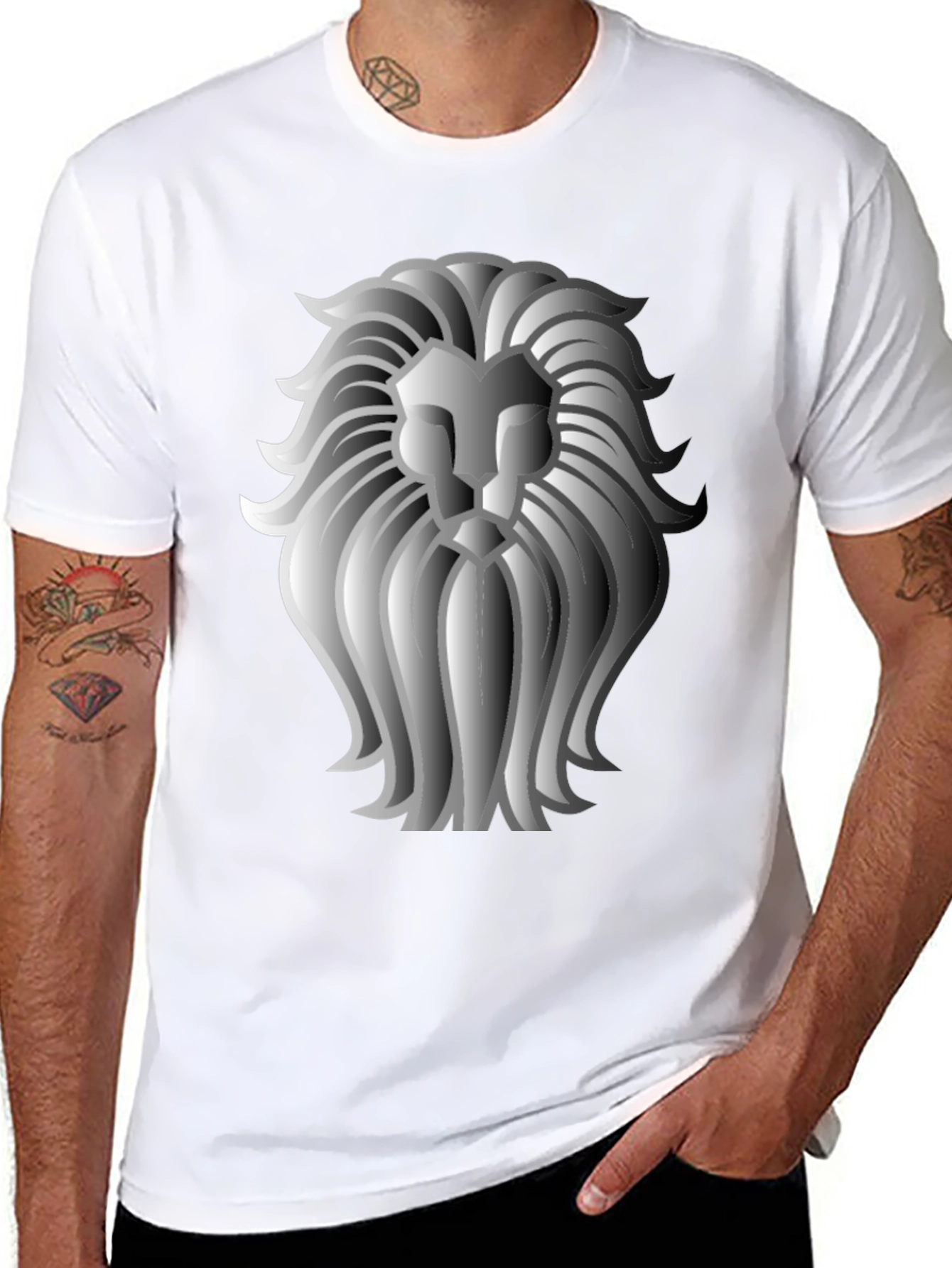 Lion Graphic Print Crew Neck T-Shirt - Black