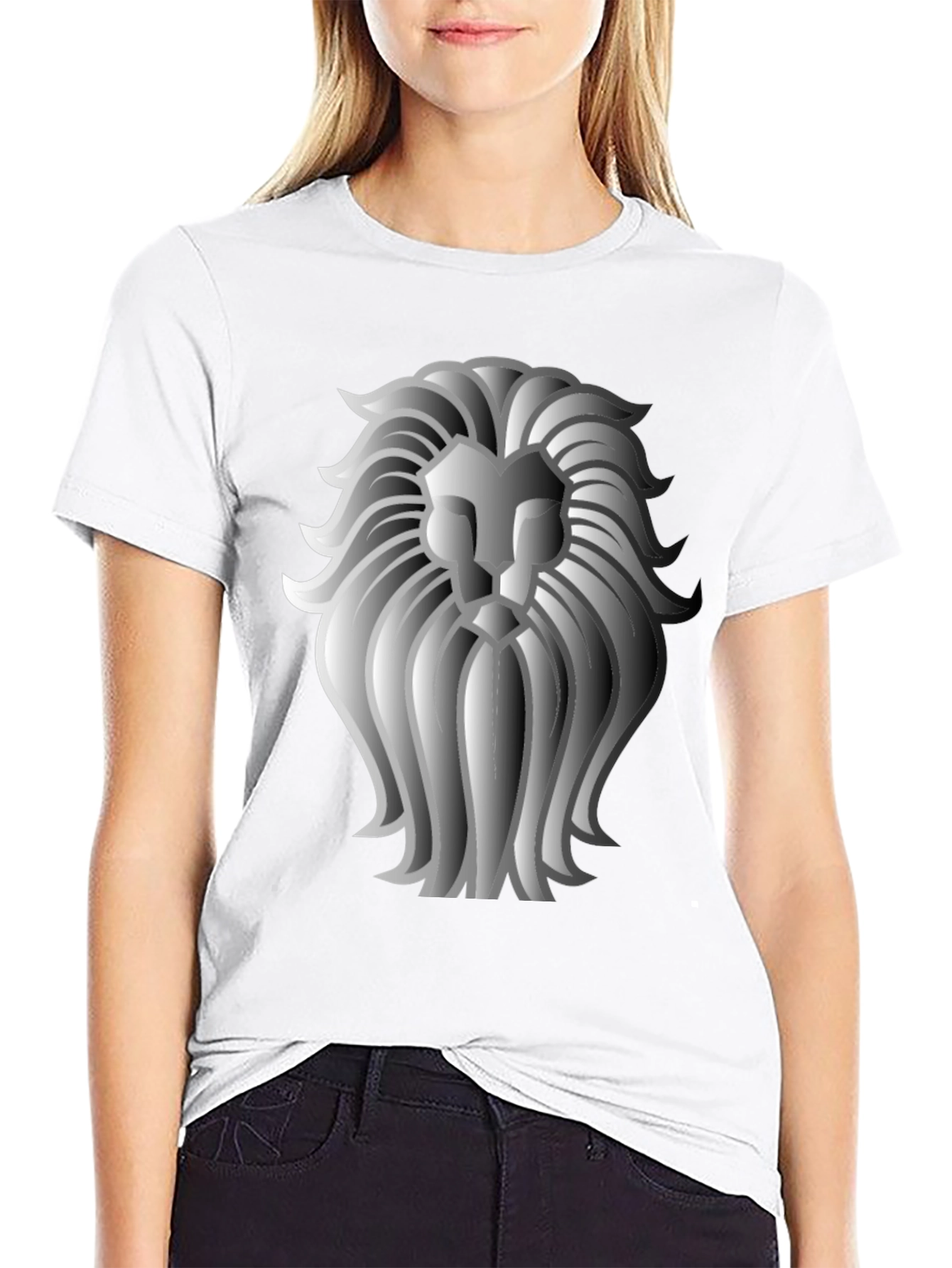 Lion Graphic Print Crew Neck T-Shirt - Black