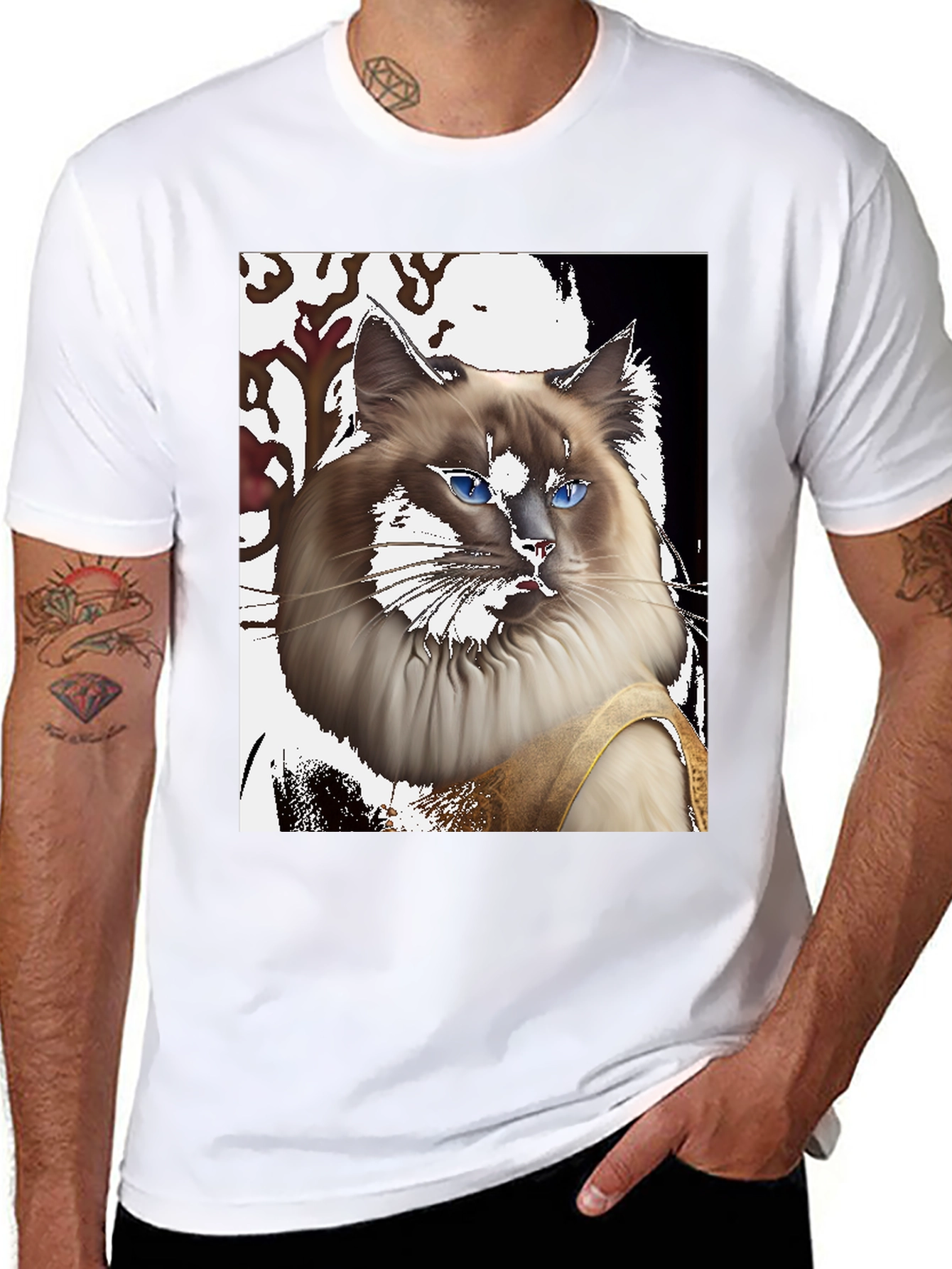 Ragdoll Cat Portrait T-Shirt - Unique Artistic Design