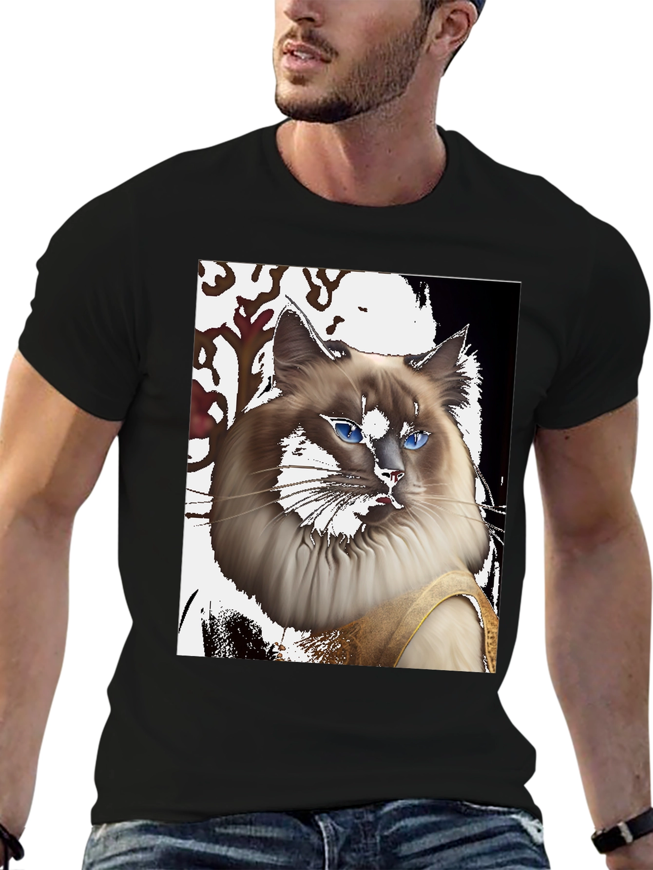 Ragdoll Cat Portrait T-Shirt - Unique Artistic Design