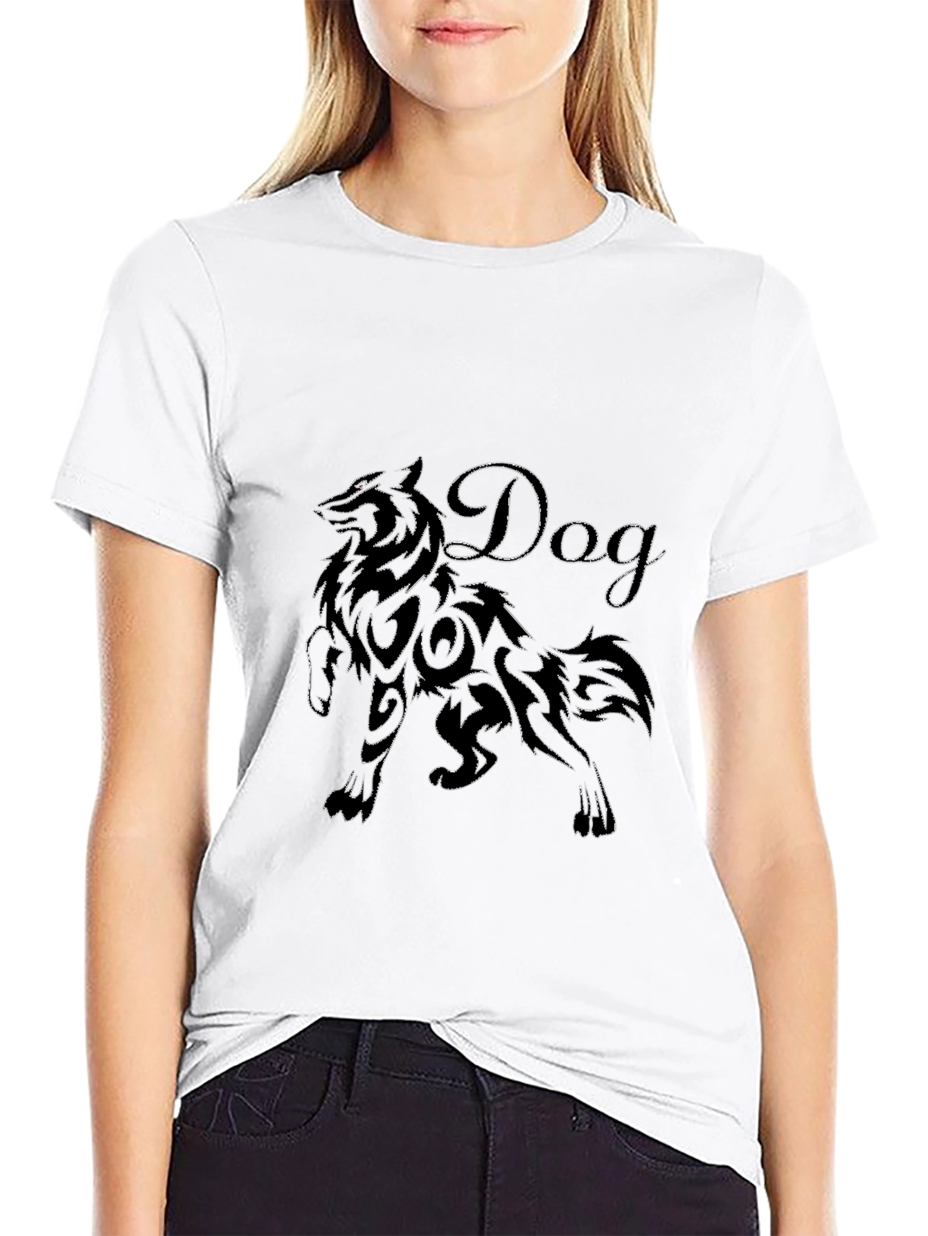 Tribal Dog Graphic T-Shirt - Stylish Black Tee
