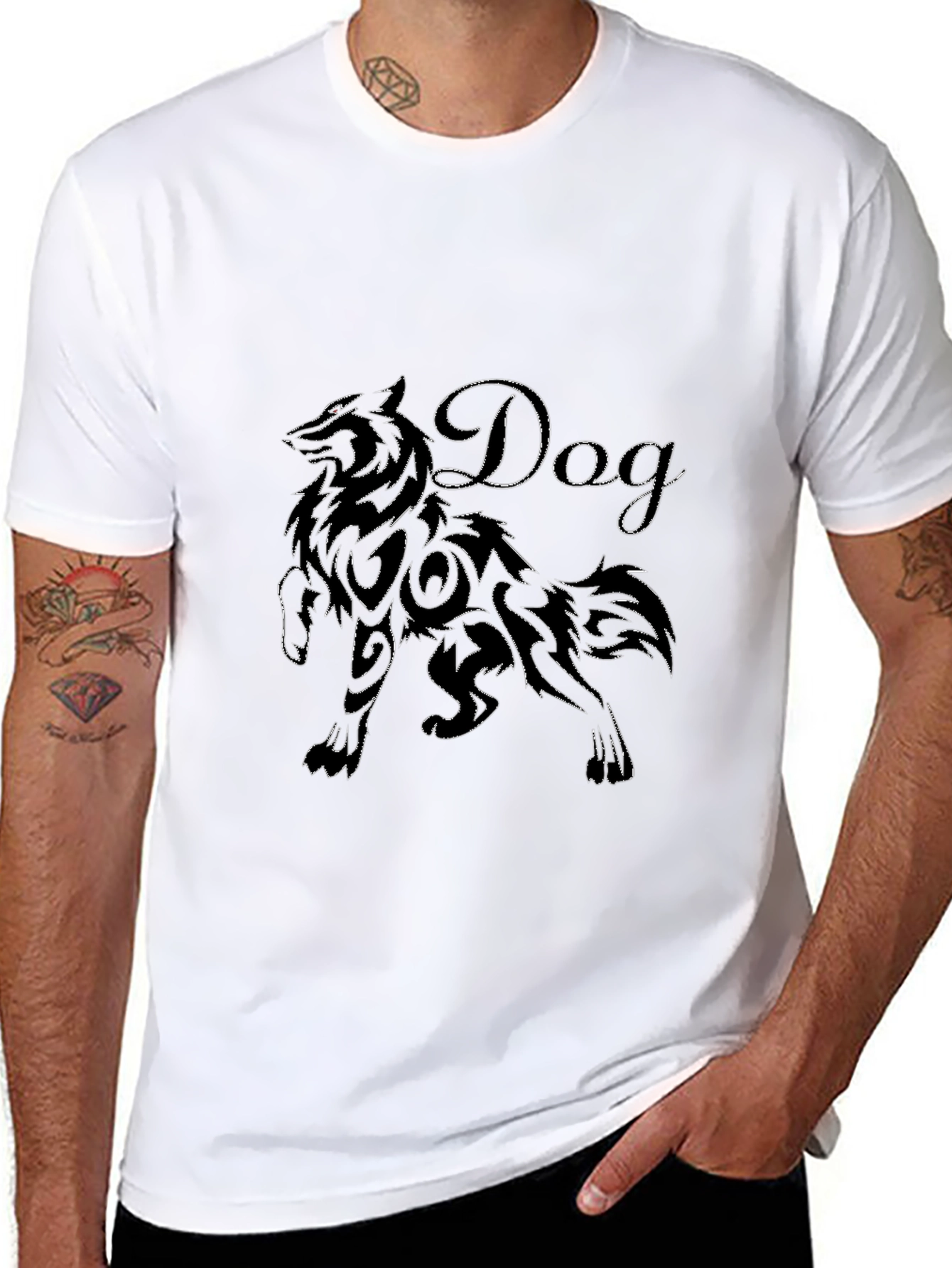 Tribal Dog Graphic T-Shirt - Stylish Black Tee