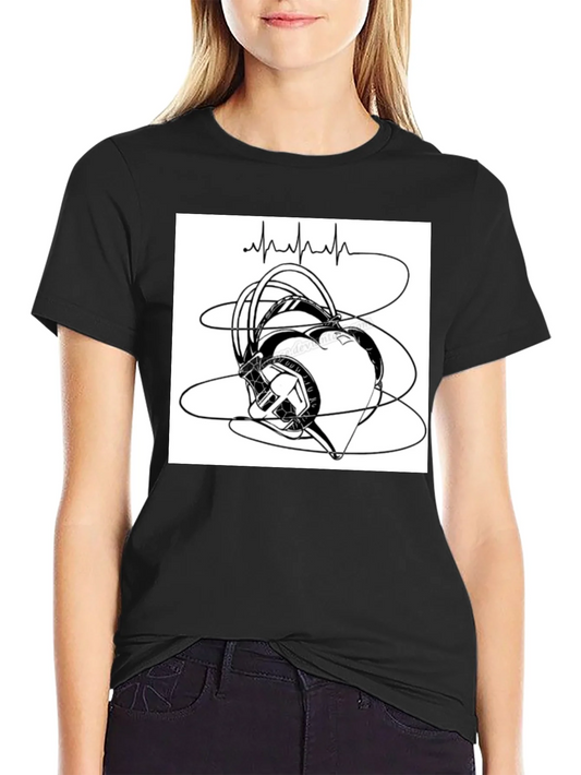 Heartbeat Headphones Graphic T-Shirt - Black