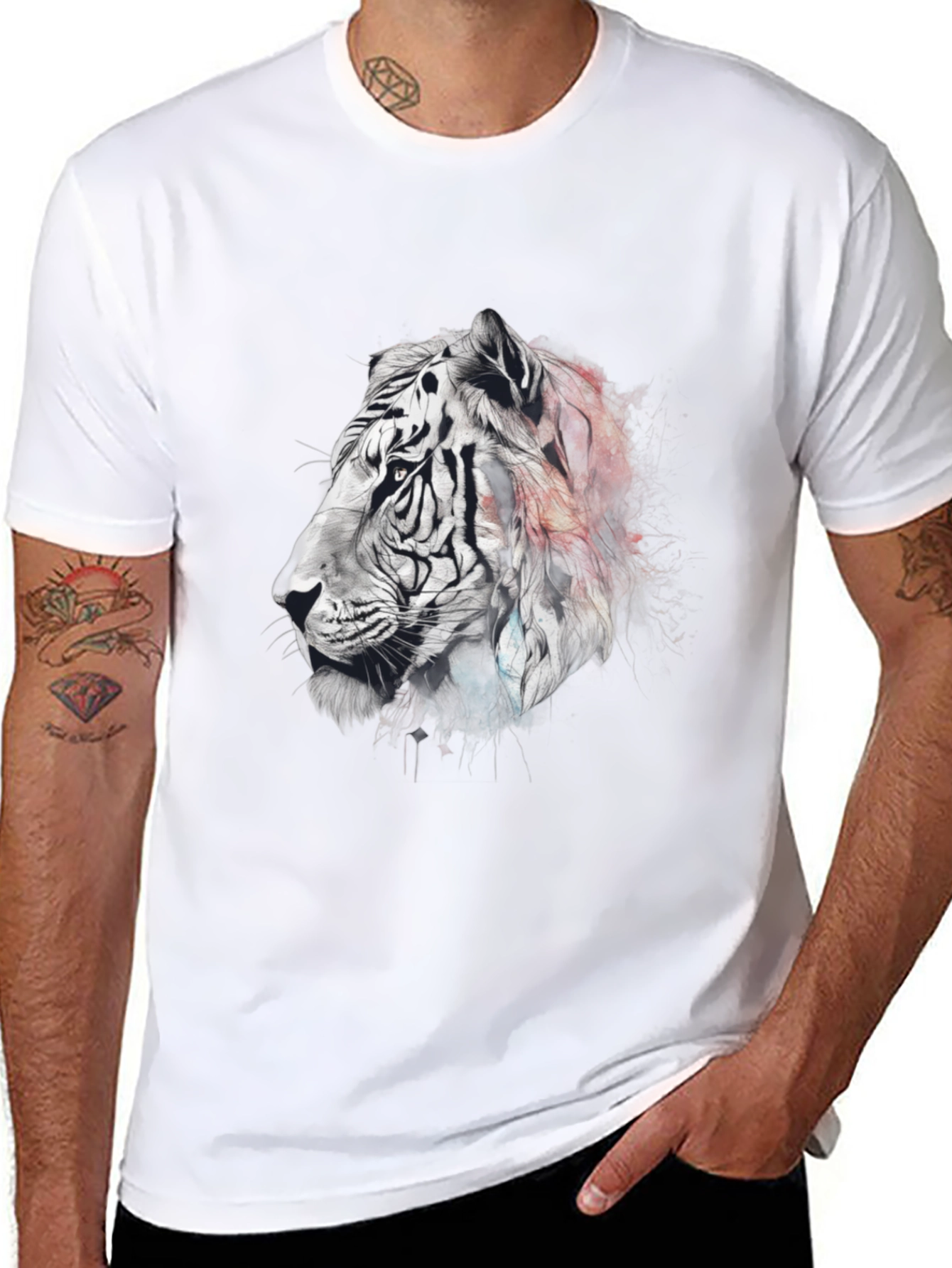 Artistic Tiger Graphic Black T-Shirt
