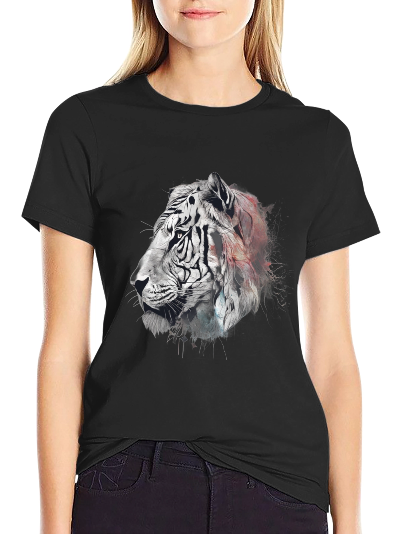 Artistic Tiger Graphic Black T-Shirt