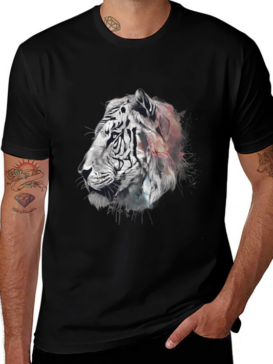 Artistic Tiger Graphic Black T-Shirt