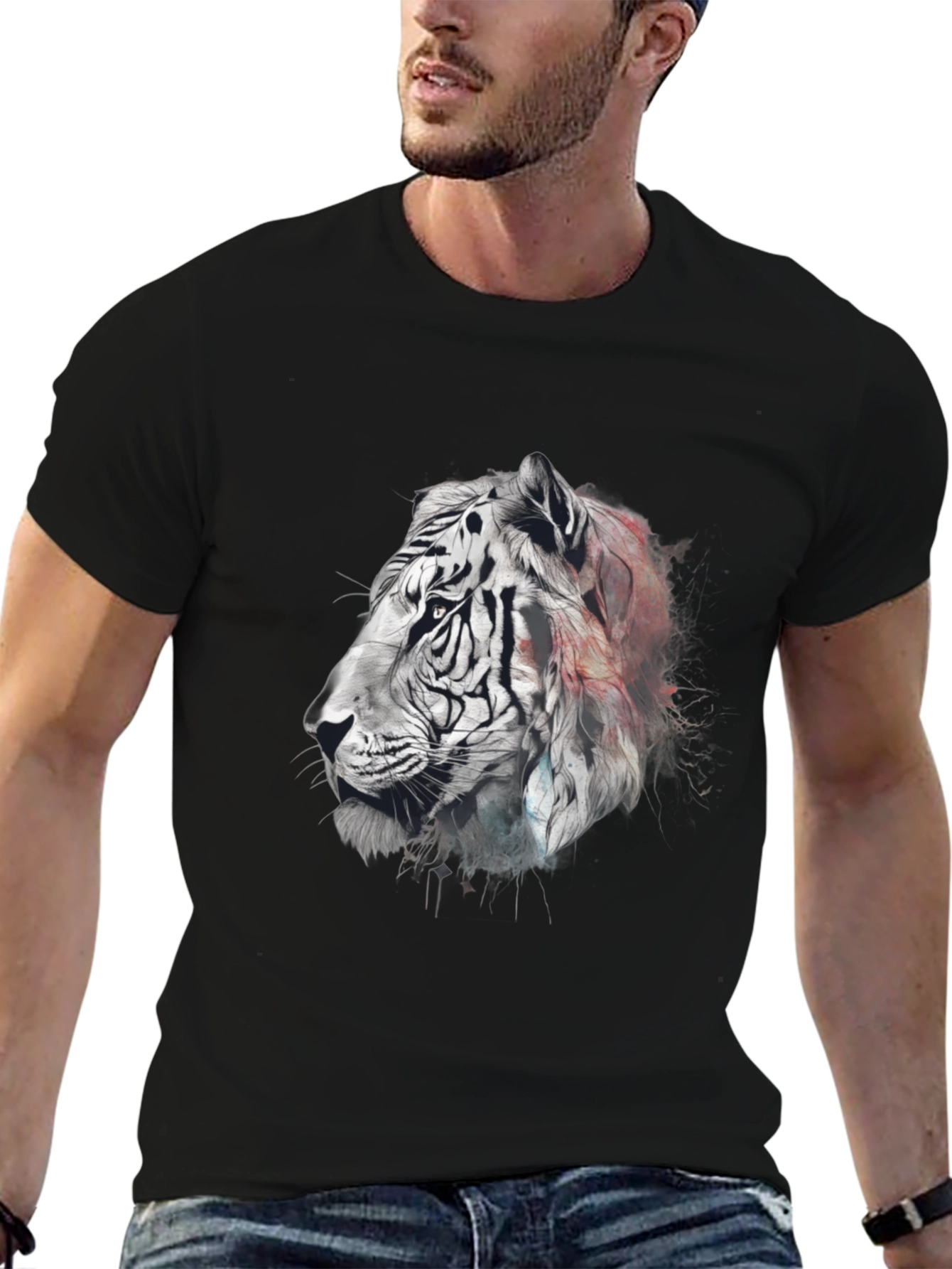 Artistic Tiger Graphic Black T-Shirt
