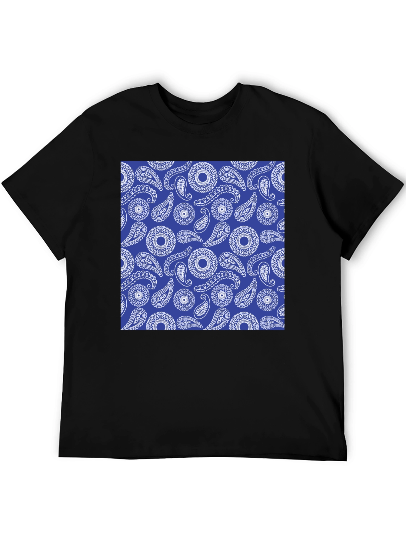 Paisley Pattern Black Crewneck T-Shirt