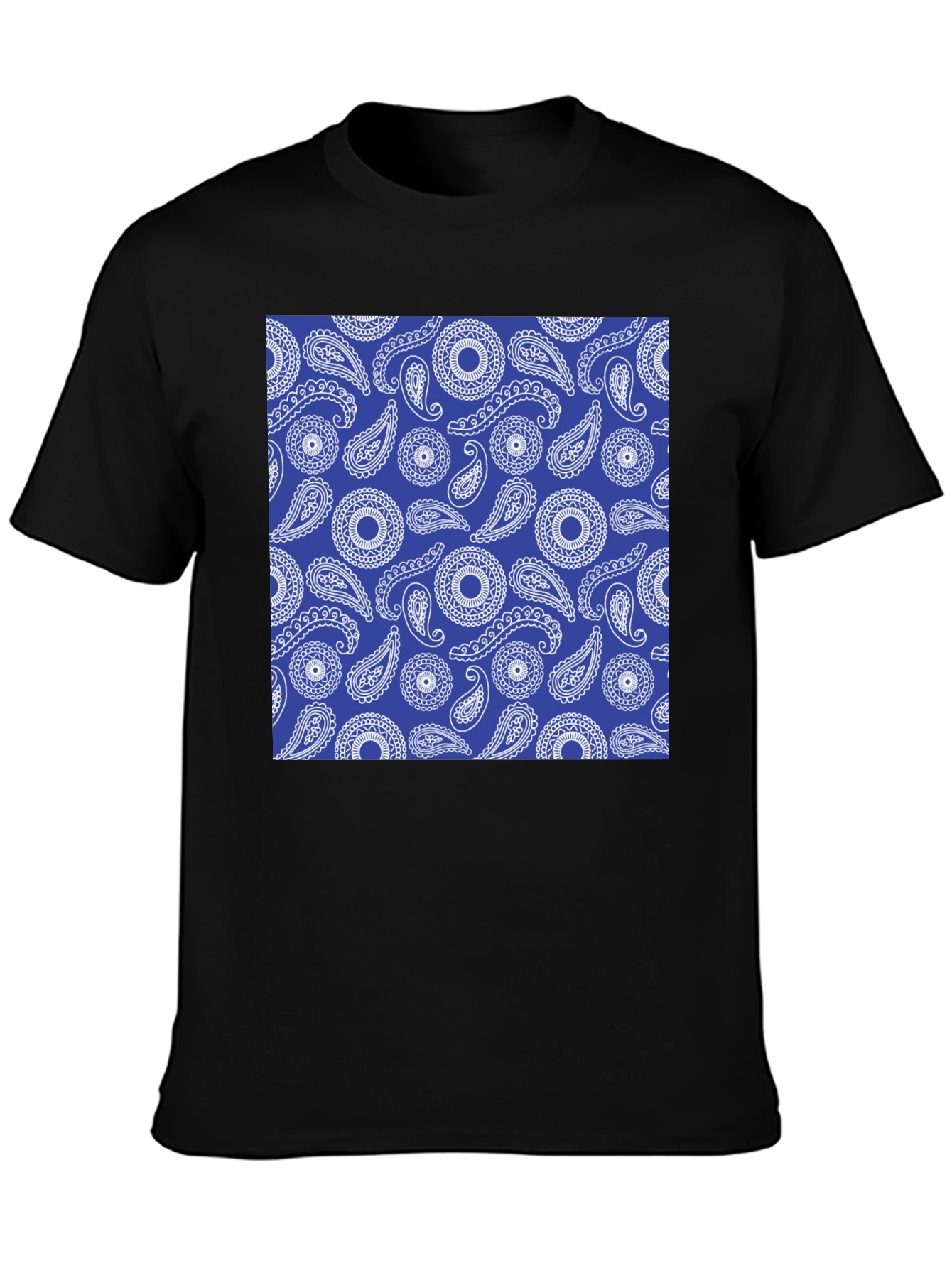 Paisley Pattern Black Crewneck T-Shirt