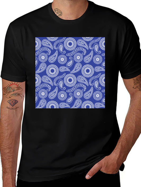 Paisley Pattern Black Crewneck T-Shirt