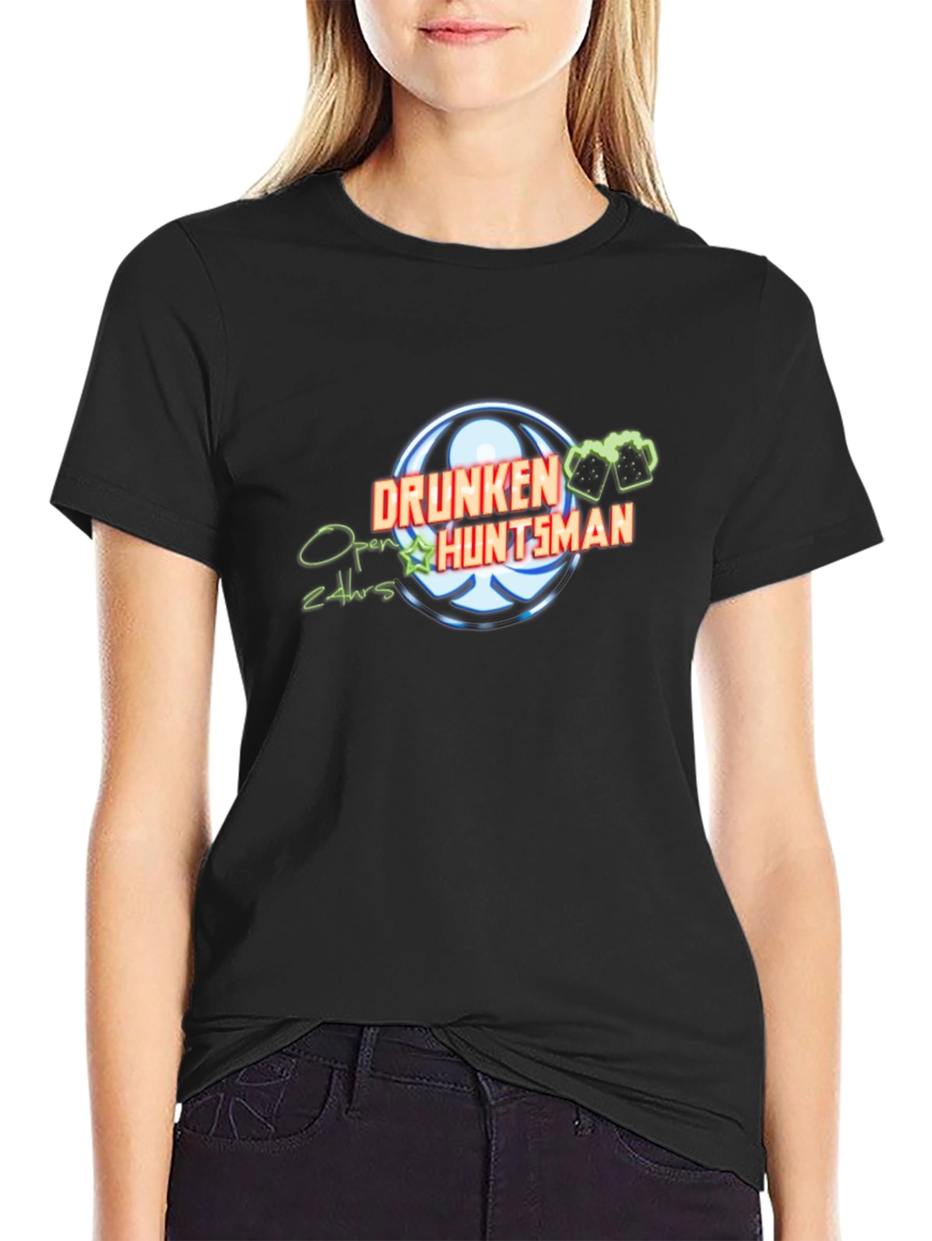 Drunken Huntsman Black T-Shirt - Open 24hrs