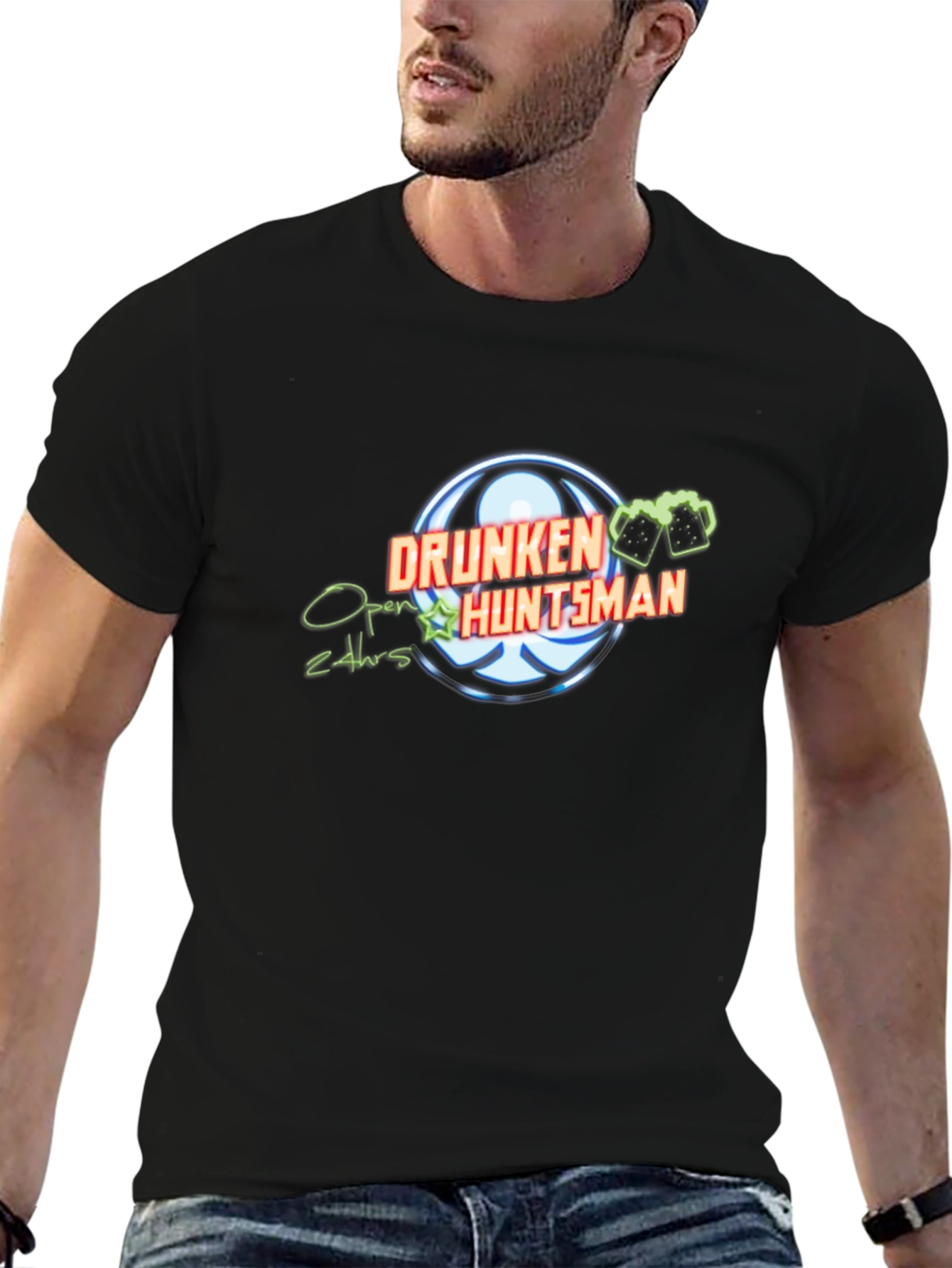 Drunken Huntsman Black T-Shirt - Open 24hrs