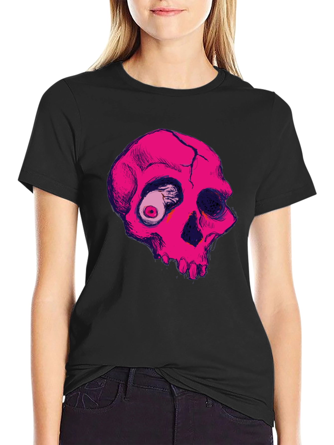 Pink Skull Graphic Tee - Unique Design