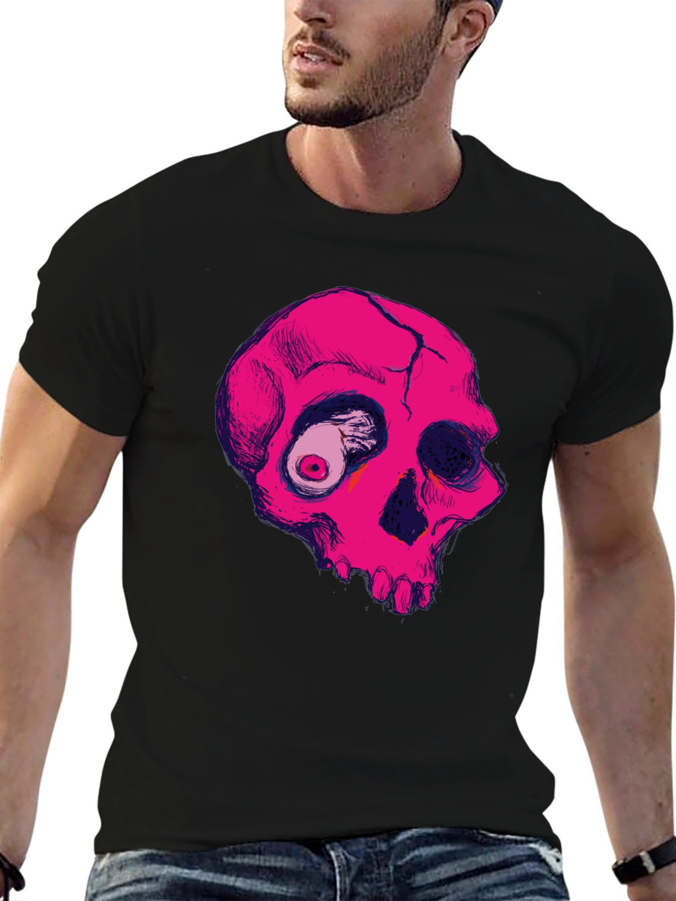 Pink Skull Graphic Tee - Unique Design