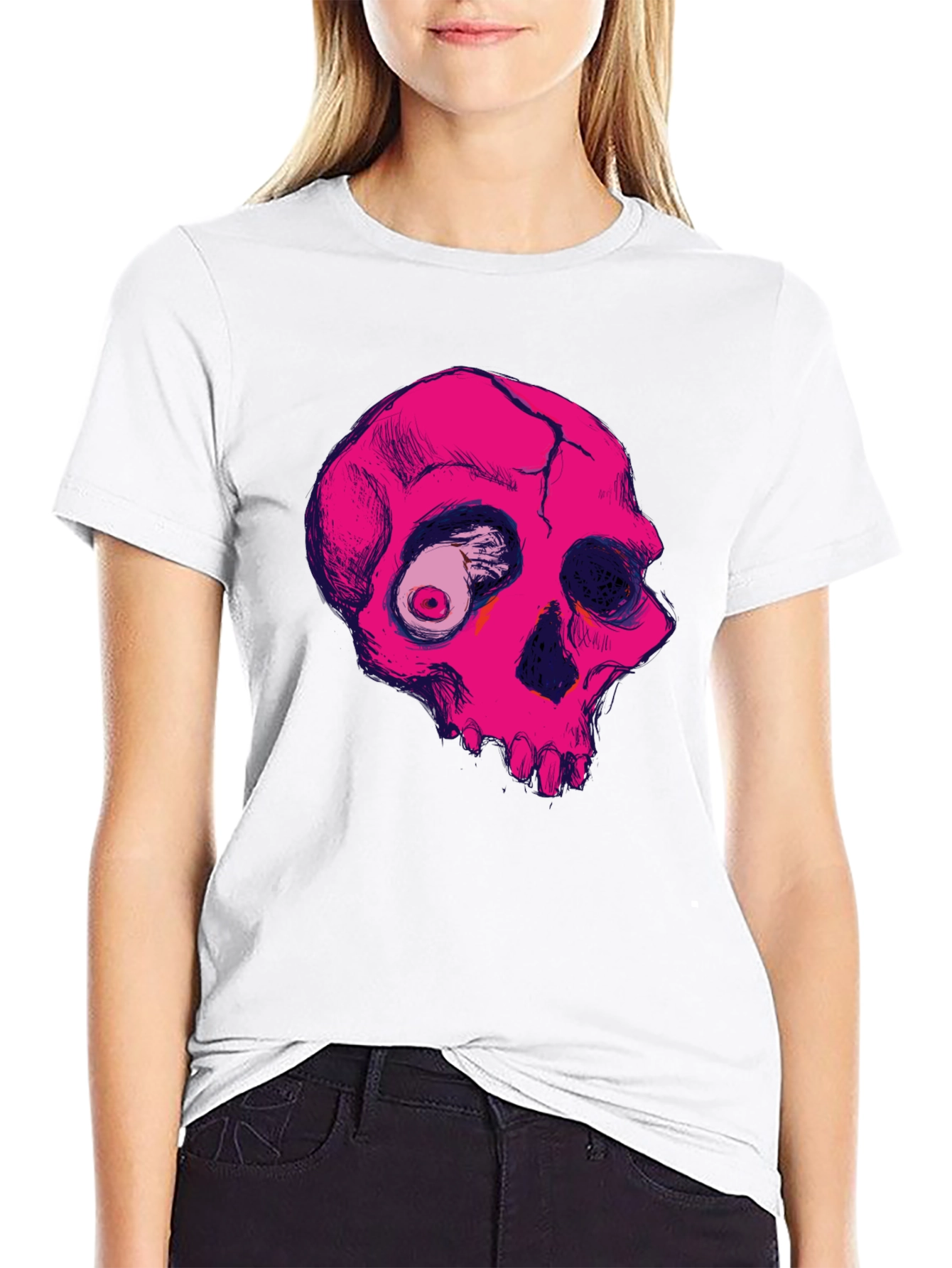 Pink Skull Graphic Tee - Unique Design