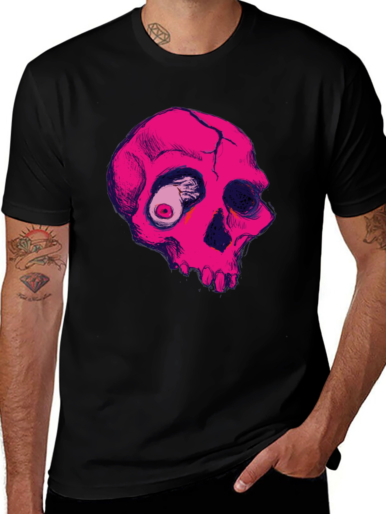 Pink Skull Graphic Tee - Unique Design